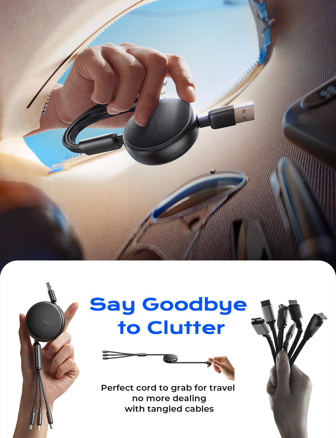 LISEN Multi Charging Cable, 3 in 1 Charging Cable, Retractable Car Charger with Type C/L/Micro USB Ports for iPhone 16 15 14 Pro Max/Samsung Galaxy S25/PS/Kindle, Multi Chargers for All Devices