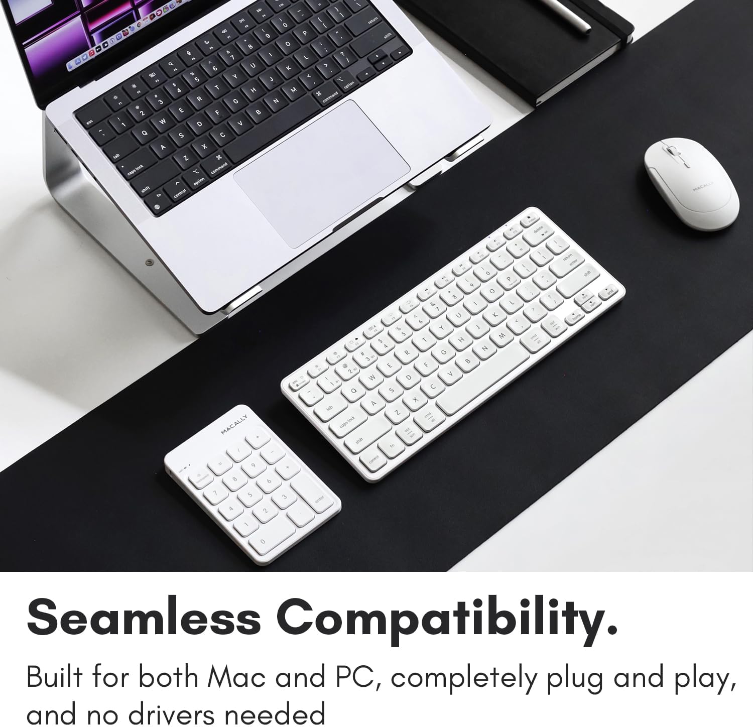 Macally Bluetooth Number Pad for Laptop, Apple, Mac, iMac, MacBook Pro/Air, Ipad, Windows PC, Tablet, or Desktop Computer - Rechargeable 18 Key Wireless Numeric Keypad - White Bluetooth 10 Key Numpad