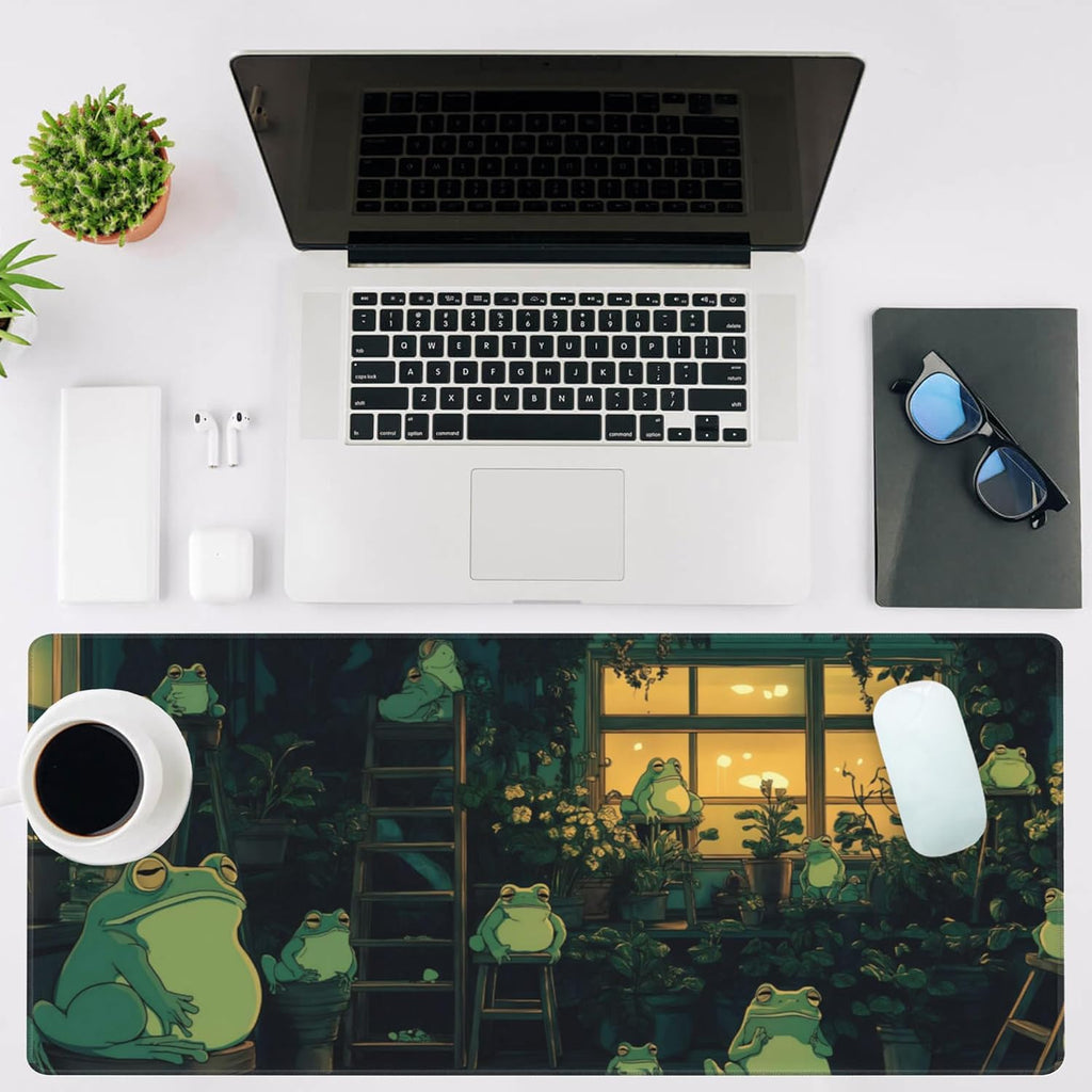 Mouse Pad Large Cute Frogs Non-Slip Game Desk Mat with Stitched Edge Laptop Keyboard Desk Pad for Work Home Gaming (35.4 x 15.7 Inches)
