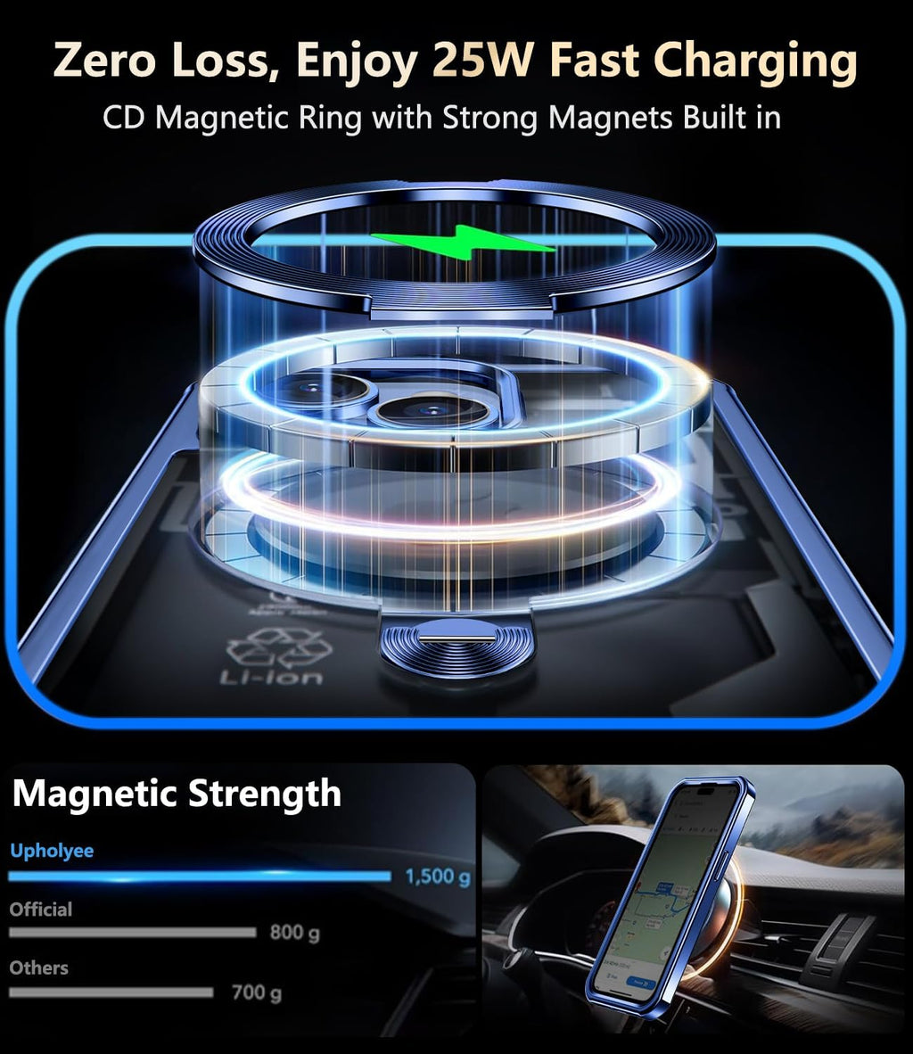 [360° Rotatable CD Stand & Built-in Privacy Screen Magnetic Case for iPhone 15 [Compatible with MagSafe & Full Signal] Mil-Grade Shockproof Full Body Anti-Spy Cover for 15-Blue