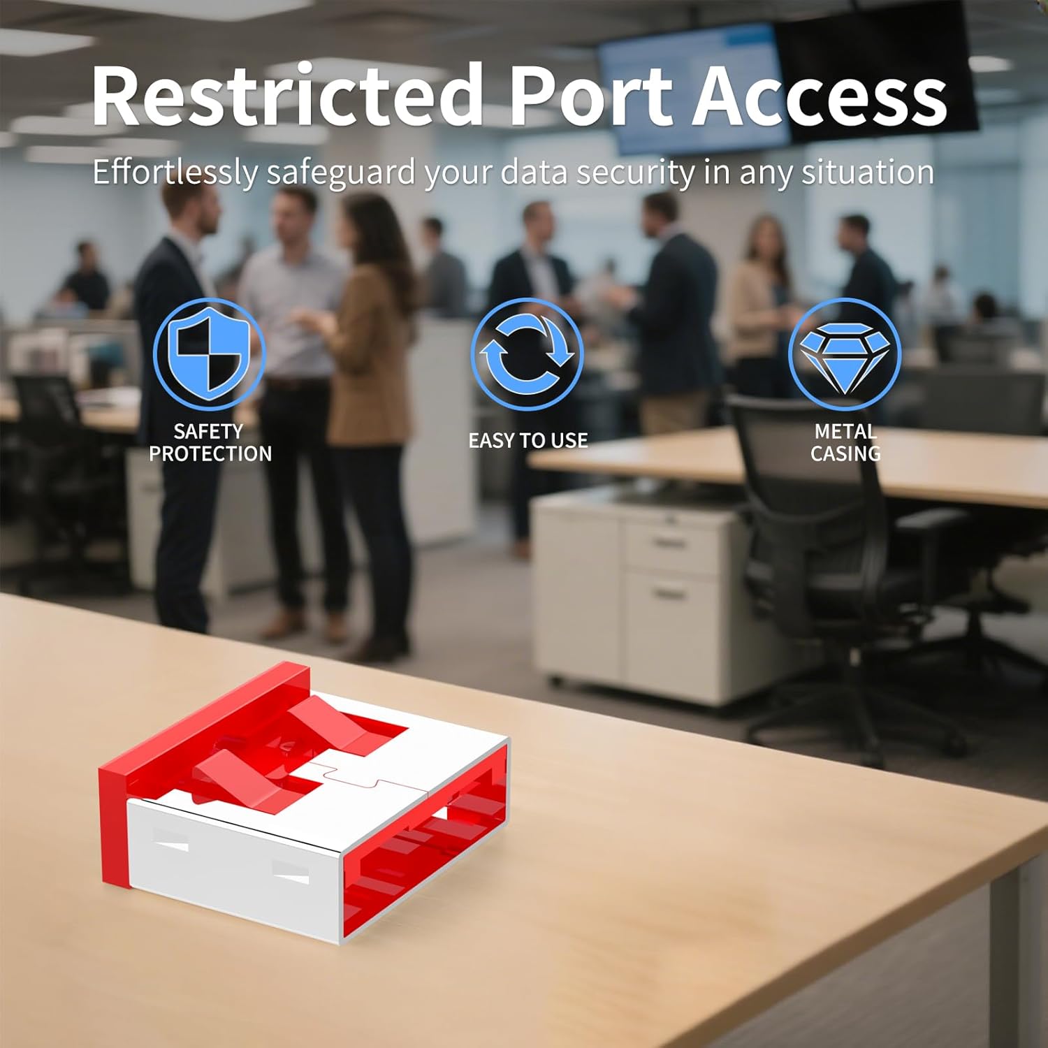 100PCS USB Metal Port Lock Blocker with 10 Keys - Secure USB-A Port Protector for PC/Laptop, Anti-Theft Data Security Lock, Dust & Moisture Proof Cover, Removable Type-A Connector Red