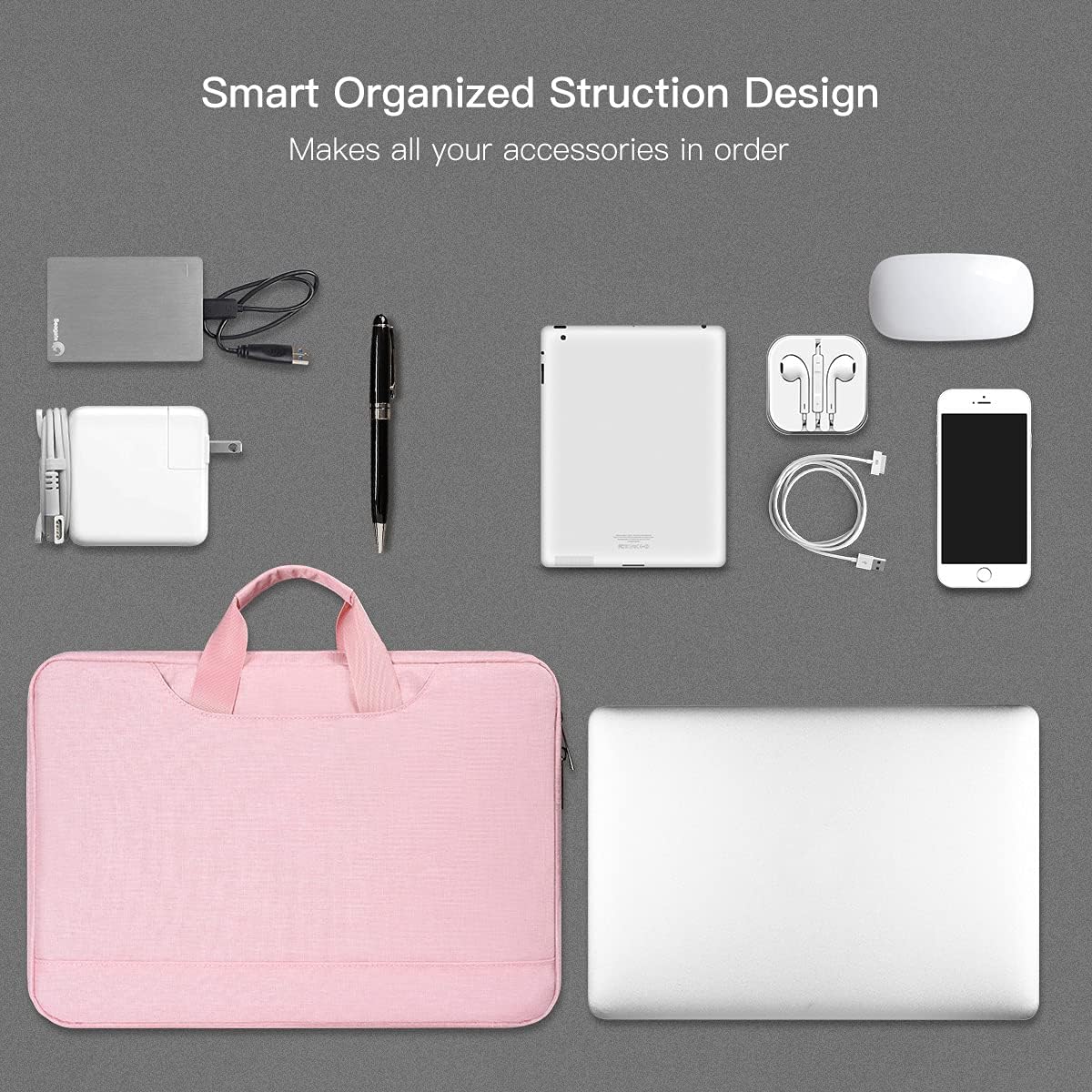 11.6-12.9 Inch Laptop Bag Sleeve Women Ladies TSA Travel Briefcase with Organizer for Lenovo Chromebook Flex 3 11, Macbook Air 13 A2337, Acer Chromebook Spin 311, Surface Pro 7/6/5/4 HP Dell Case,Pink