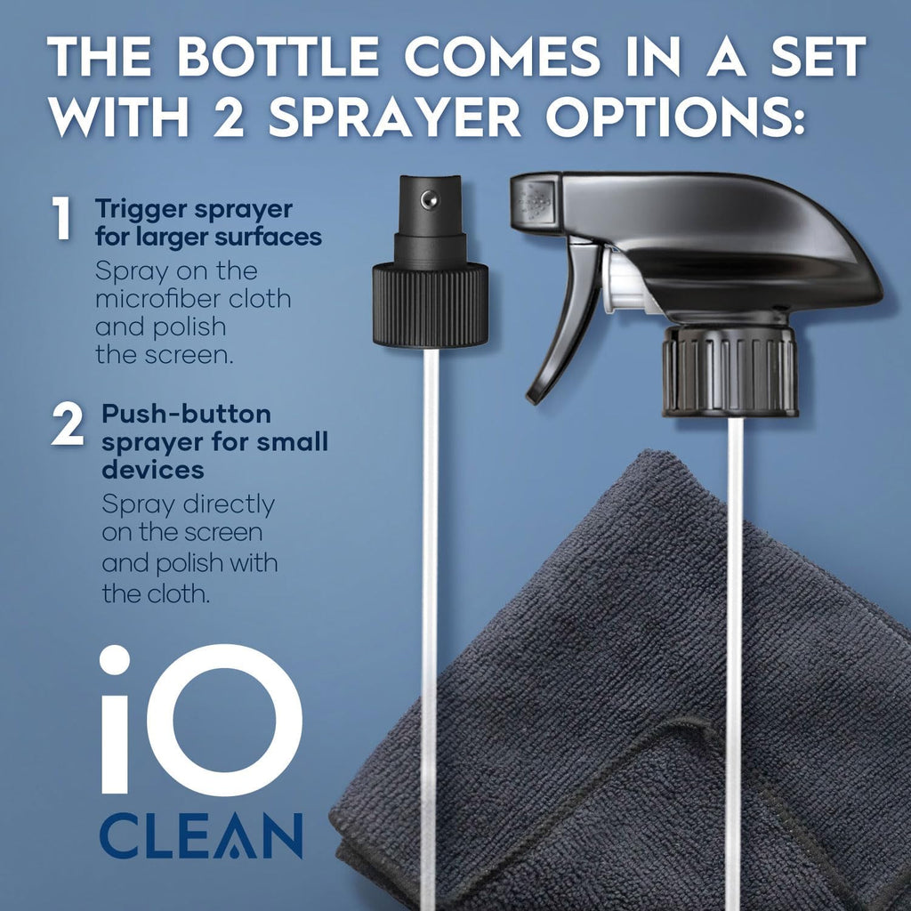 Screen Cleaner Spray (16oz - 473ml) – Best Large Cleaning Kit for LCD LED OLED TV, Smartphone, iPad, Laptop, Touchscreen, Computer Monitor, Electronic Devices, 3 Microfiber Cloths and 2 Nozzles