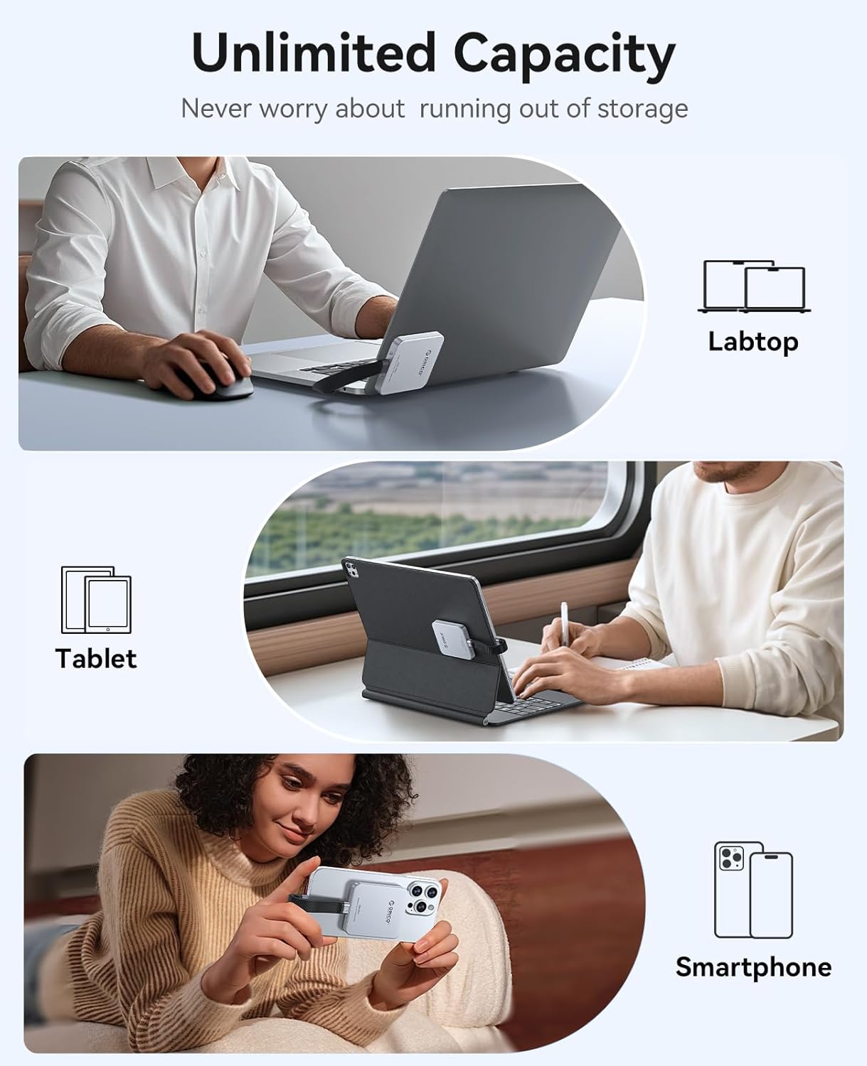 ORICO 2TB Magnetic External SSD, Aluminum Alloy, Up to 2000MB/s, 4K 120Hz ProRes HDR Record and Store, External Solid State Drive, Compatible with iPhone 16 Pro Max, Tablet, Computer - K20MINI