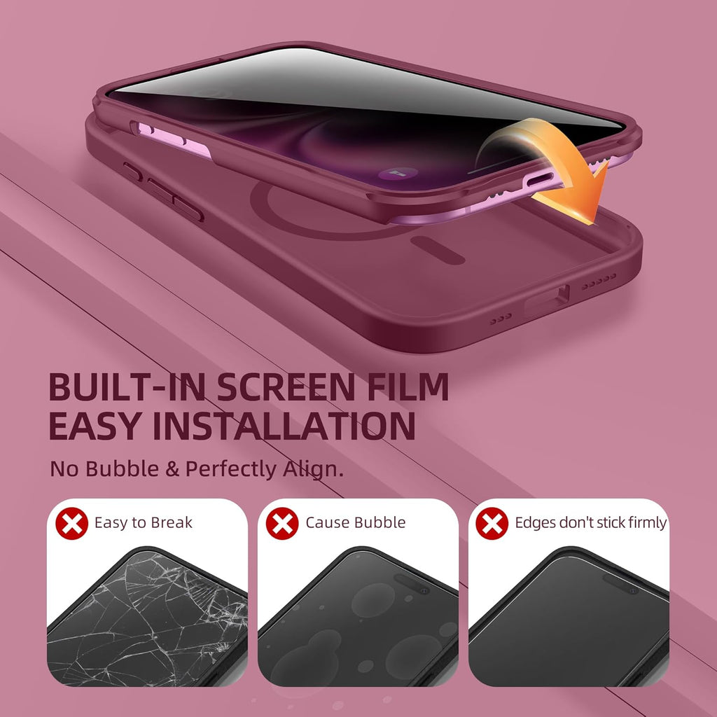 BERFY Magnetic for iPhone 16 Plus Case, Compatible with MagSafe, Built-in Privacy Screen Protector and Upgraded Camera Protection, Anti-Spy Full Body Shockproof Phone Case for 16 Plus 6.7", Dark Red