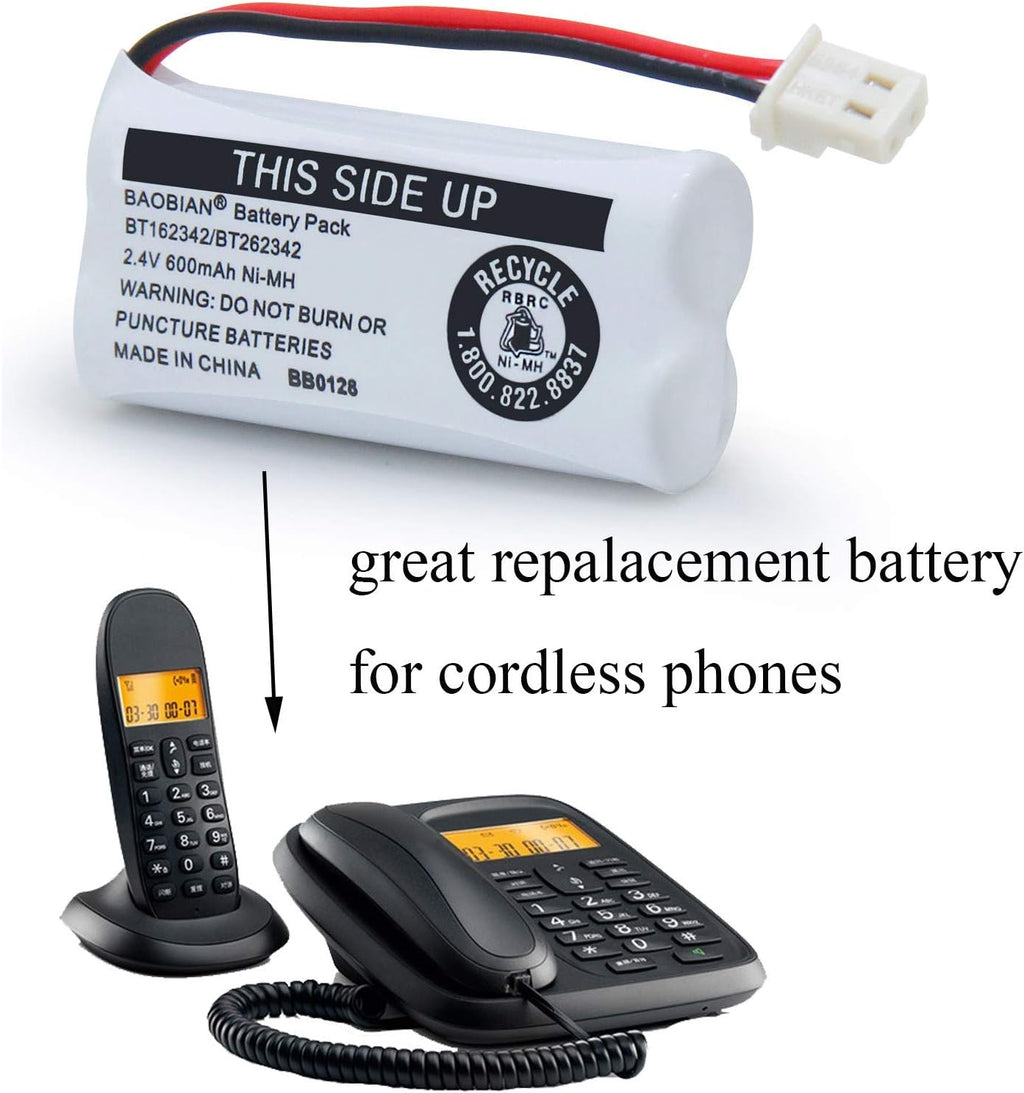 BT162342 BT262342 Battery Compatible with for BT183342 BT283342 BT166342 BT266342 VTech CS6114 CS6419 CS6719 at&T EL52300 CL80111 Cordless Phone (Pack of 2)