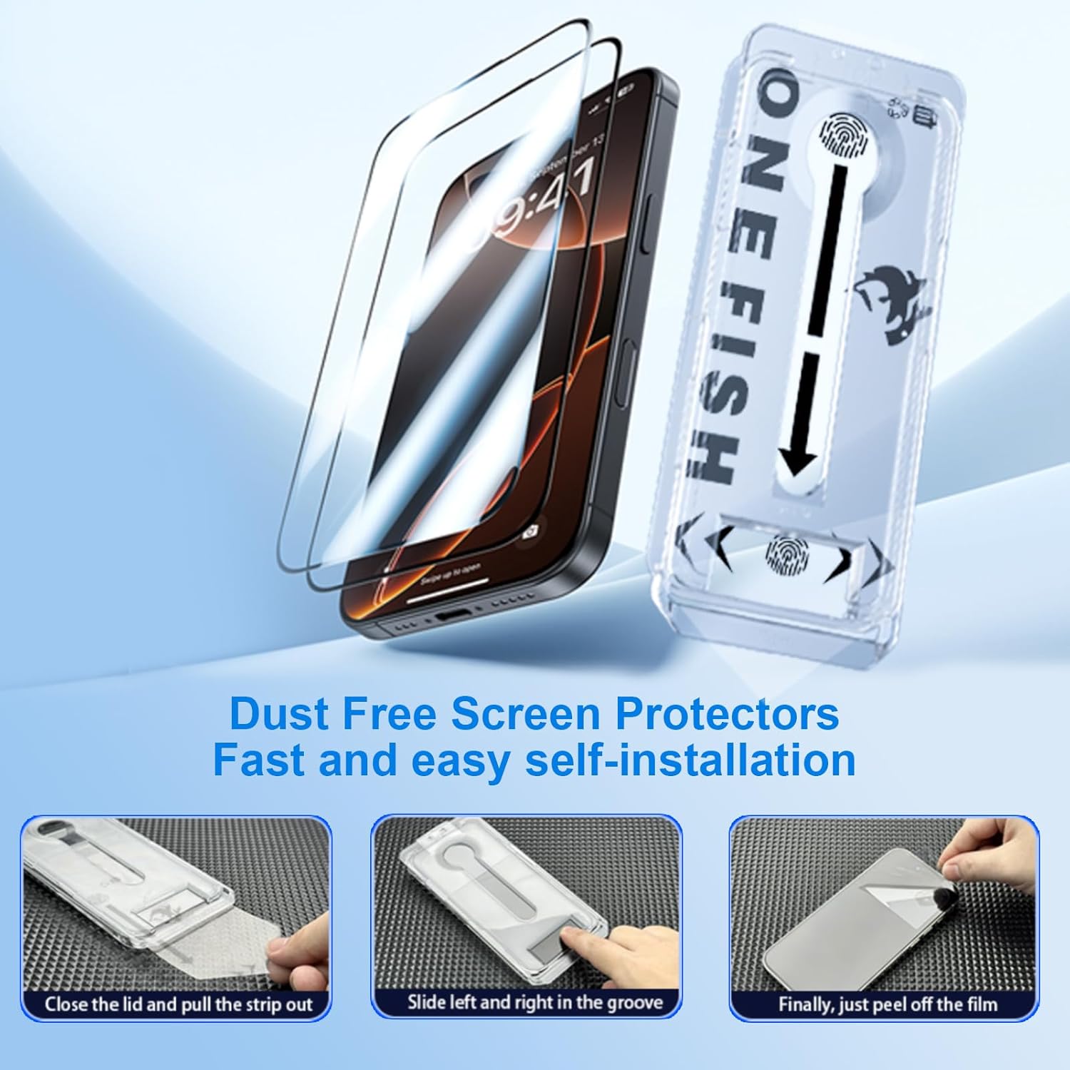 OneFish Full Edge Coverage Tempered Glass Screen Protector for IPhone 15 Plus/IPhone 14 Pro Max 6.7 inch, 2 Pack Edge Reinforcement, Self-Aligning Installation, Case Friendly Privacy Screen Protectors