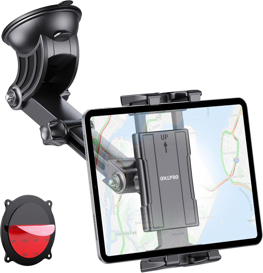 OHLPRO Tablet Holder for Car Dashboard [Suction Cup Mount] Windshield Wall Desk, Adjustable Stand for 5-13" iPad mini Air Pro Galaxy Tab S9 Phone - Heavy Duty Truck Accessories