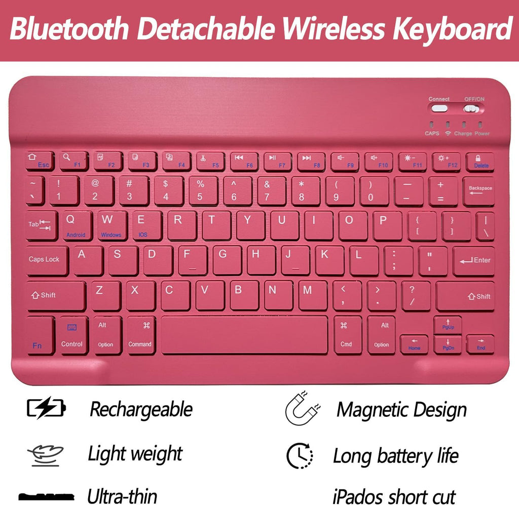 Keyboard Case for iPad 11th 10th Generation - iPad 10th Generation Case with Detachable Wireless Keyboard - Smart Folio Cover with Pencil Holder for 11-inch A16 2025 10.9-inch 2022, Red