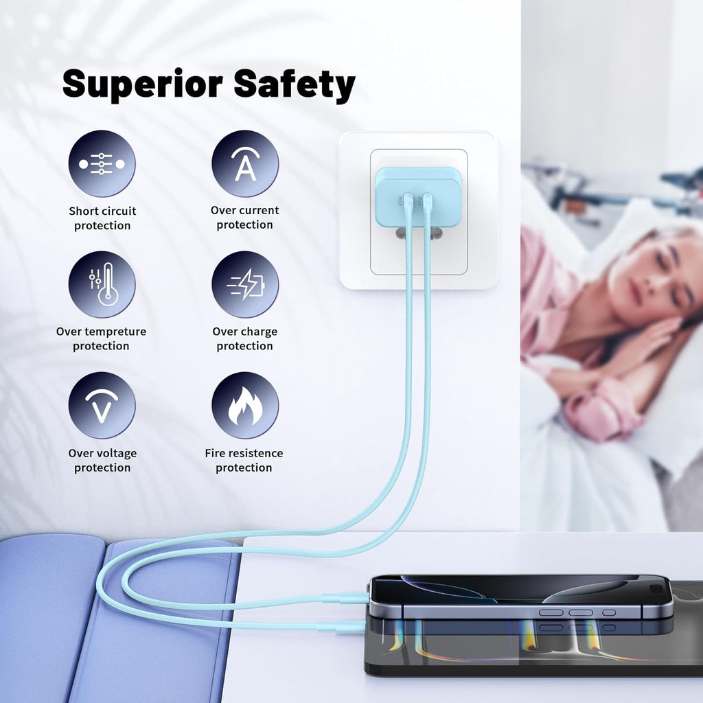 iPhone 16 15 Pro Max Charger Fast Charging,45W Dual Port USB C Fast Charger Block [2-Pack] & Extra Long 60W 3/6/10/10FT USB C Cable - PD Quick Adapter 3.0 for iPhone 16 15/16 15Pro/16 15 Plus.