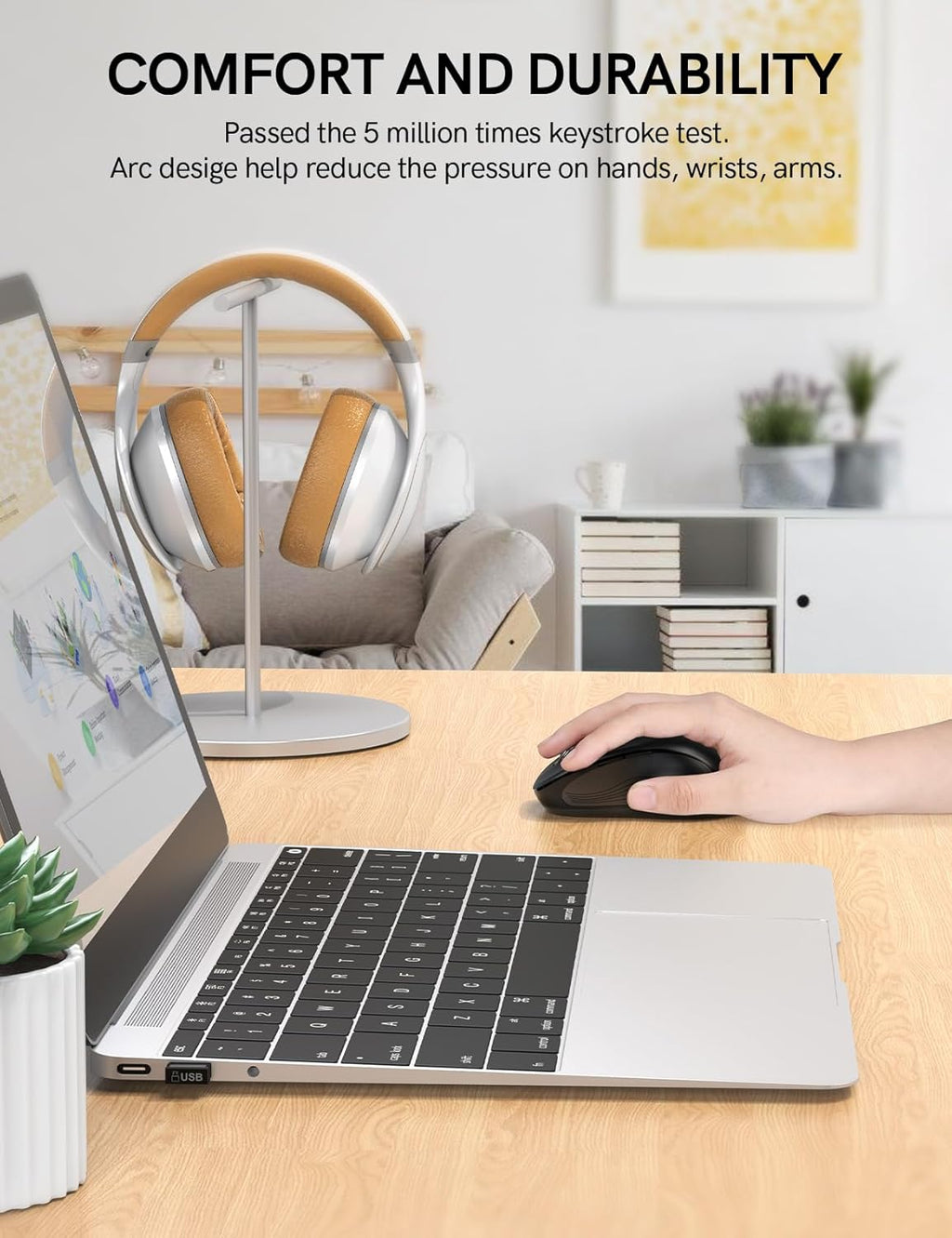 Trueque Wireless Mouse for Laptop, 2.4GHz Ergonomic Computer Mouse with Back & Forward Buttons, 3-Level DPI, 6 Buttons, Optical USB Cordless Mice for Windows Chromebook MacBook PC (Ink Black)