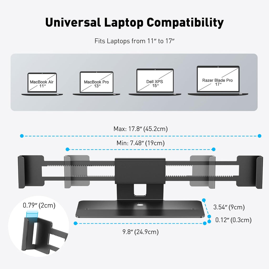 AboveTEK Laptop Locking Station, Premium Aluminum MacBook Security Lock with High-Security Copper Cylinder, Anti-Theft Computer Lock for All 11"-17" No-Slot Notebooks, Non-Slip Base for Public Spaces