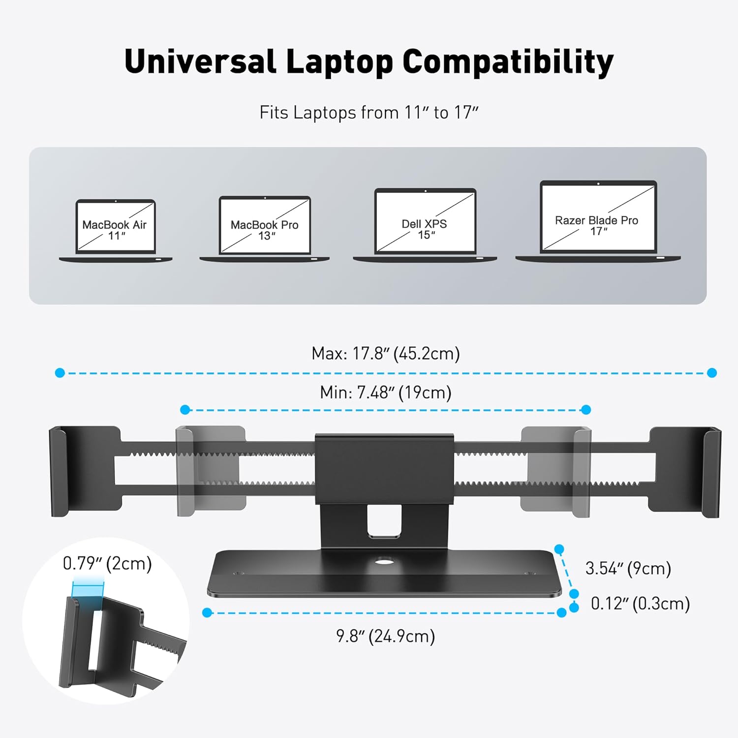 AboveTEK Laptop Locking Station, Premium Aluminum MacBook Security Lock with High-Security Copper Cylinder, Anti-Theft Computer Lock for All 11"-17" No-Slot Notebooks, Non-Slip Base for Public Spaces