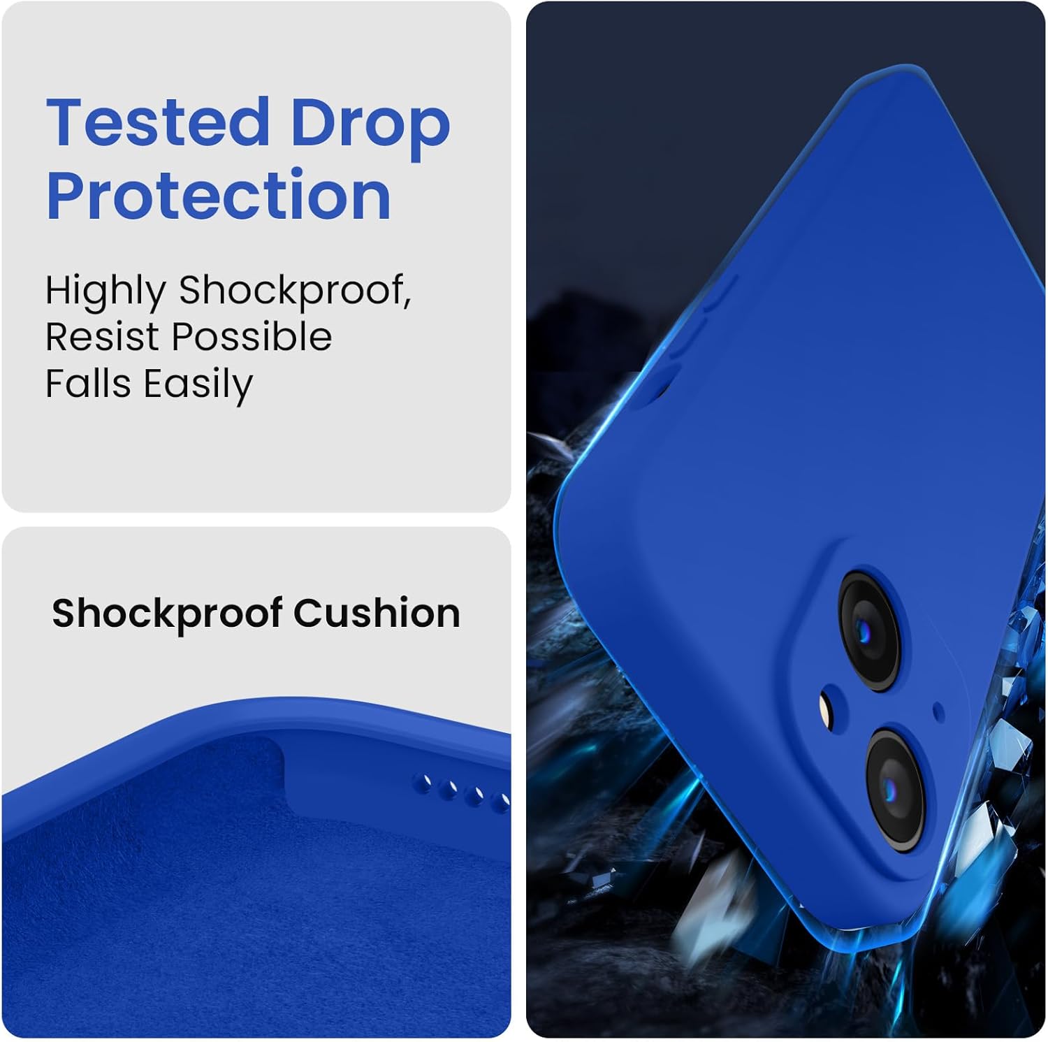 FireNova Designed for iPhone 15 Case, Silicone Upgraded [Camera Protection] Phone Case with [2 Screen Protectors], Soft Anti-Scratch Microfiber Lining Inside, 6.1 inch, Klein Blue