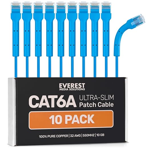 Everest Ultra Slim Cat6a Ethernet Patch Cables 15ft Blue by EverestMediaSolutions