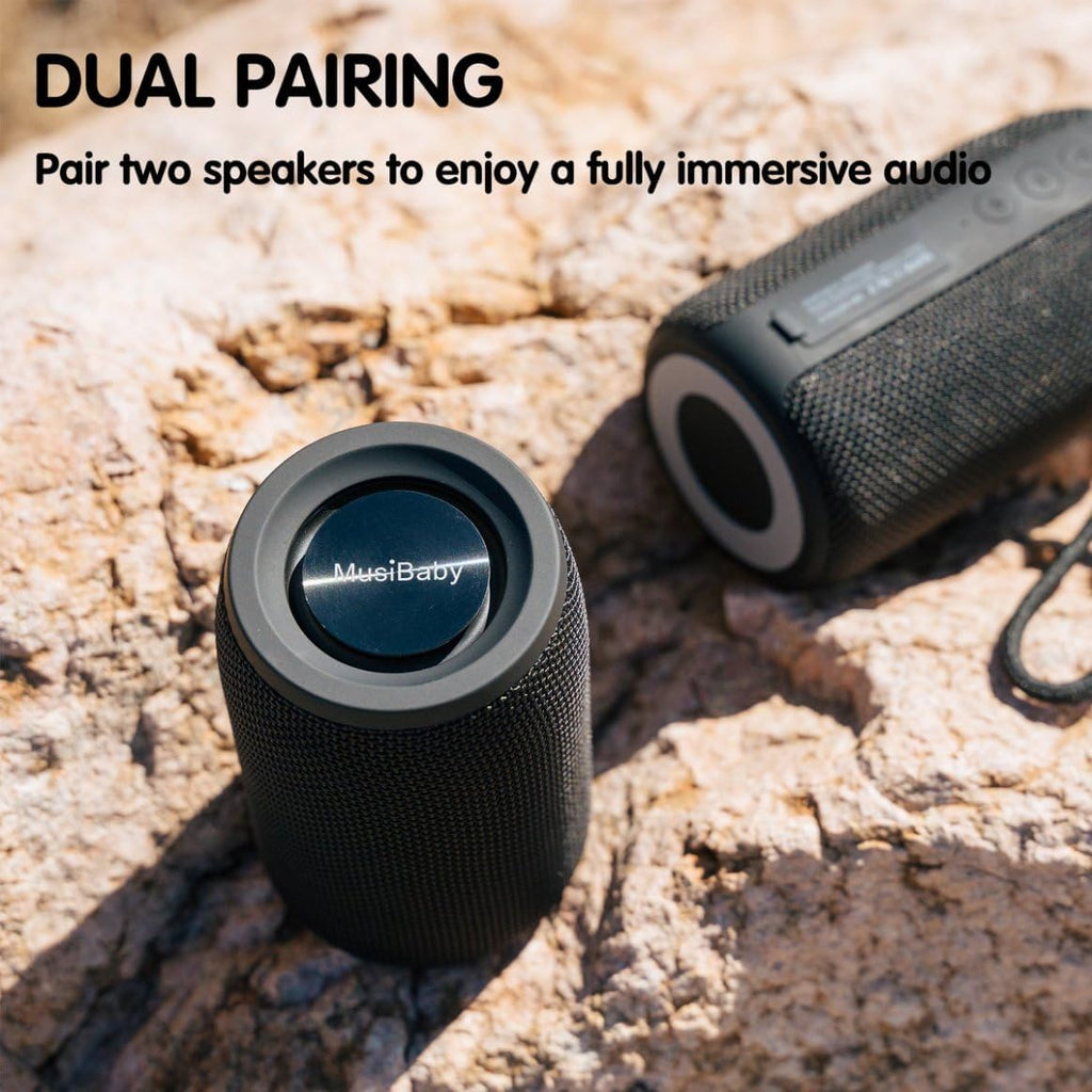 Bluetooth Speaker,MusiBaby M68 Small Portable Speaker:Speaker with BT5.3,Waterproof,Wireless,Bass,HD Sound,24H Playtime for Outdoor，Beach,Party,Stocking Stuffers,White Elephant Gifts(Blk)