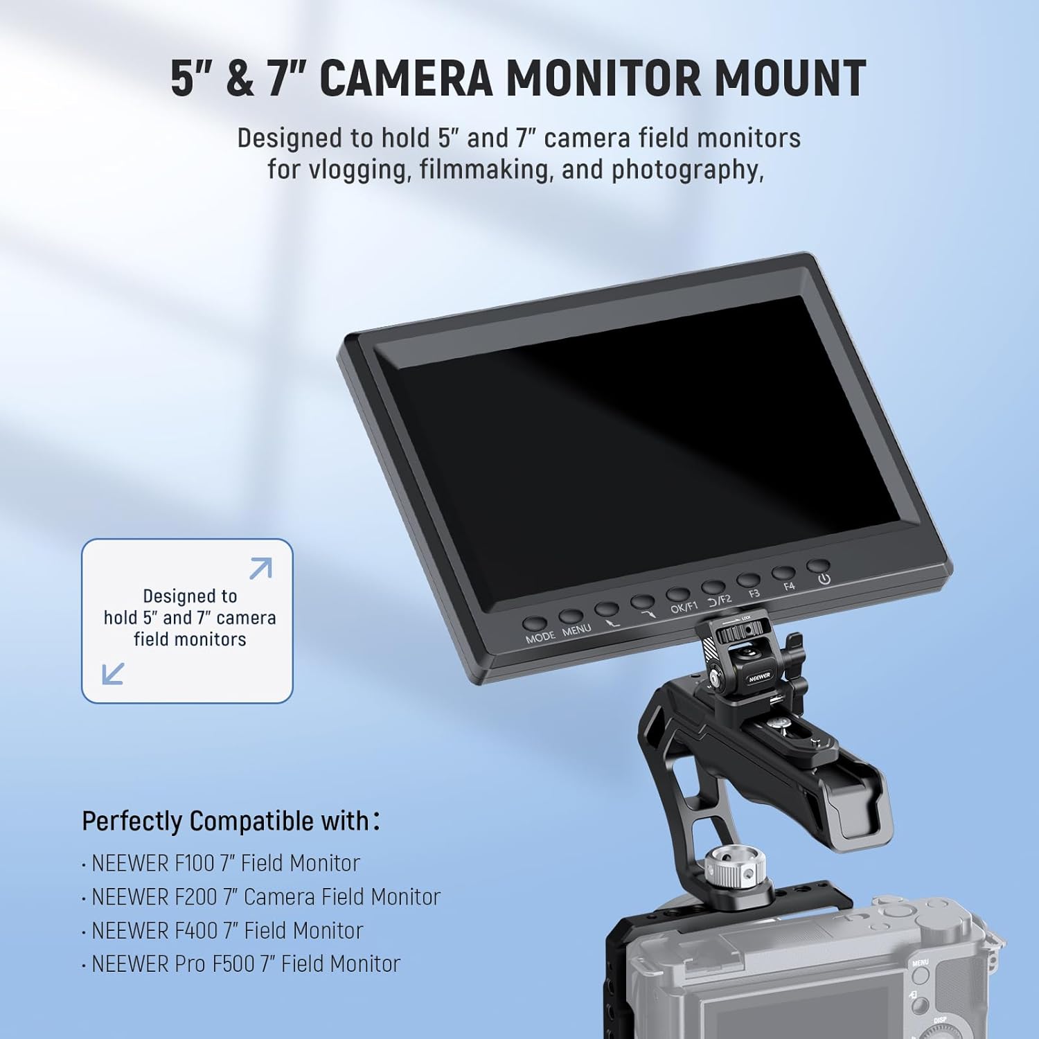 NEEWER Field Monitor Mount Monitor Holder with NATO Clamp, 360° Swivel, 180° Tilt, Anti Twist Screw Compatible with Atomos Ninja 5" & 7" Camera Monitor Compatible with SmallRig Camera Cage, MA020