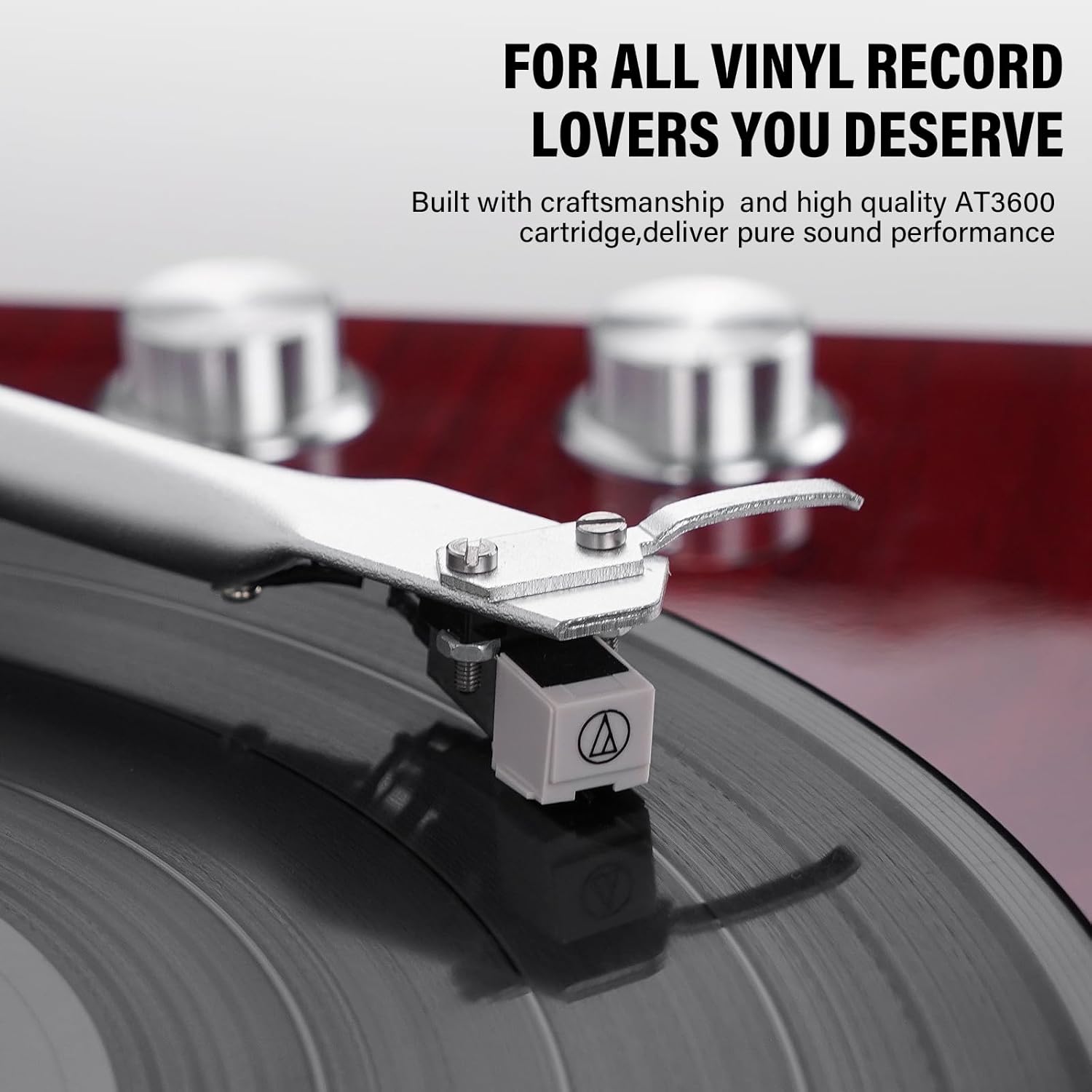 Belt Drive Turntable for Vinyl Record Player,Connect with Bluetooth Speakers or Active Speaker,Built-in Phono Pre-amp,USB Digital Output, Magnetic Cartridge,High-Gloss Wood Design(Red)