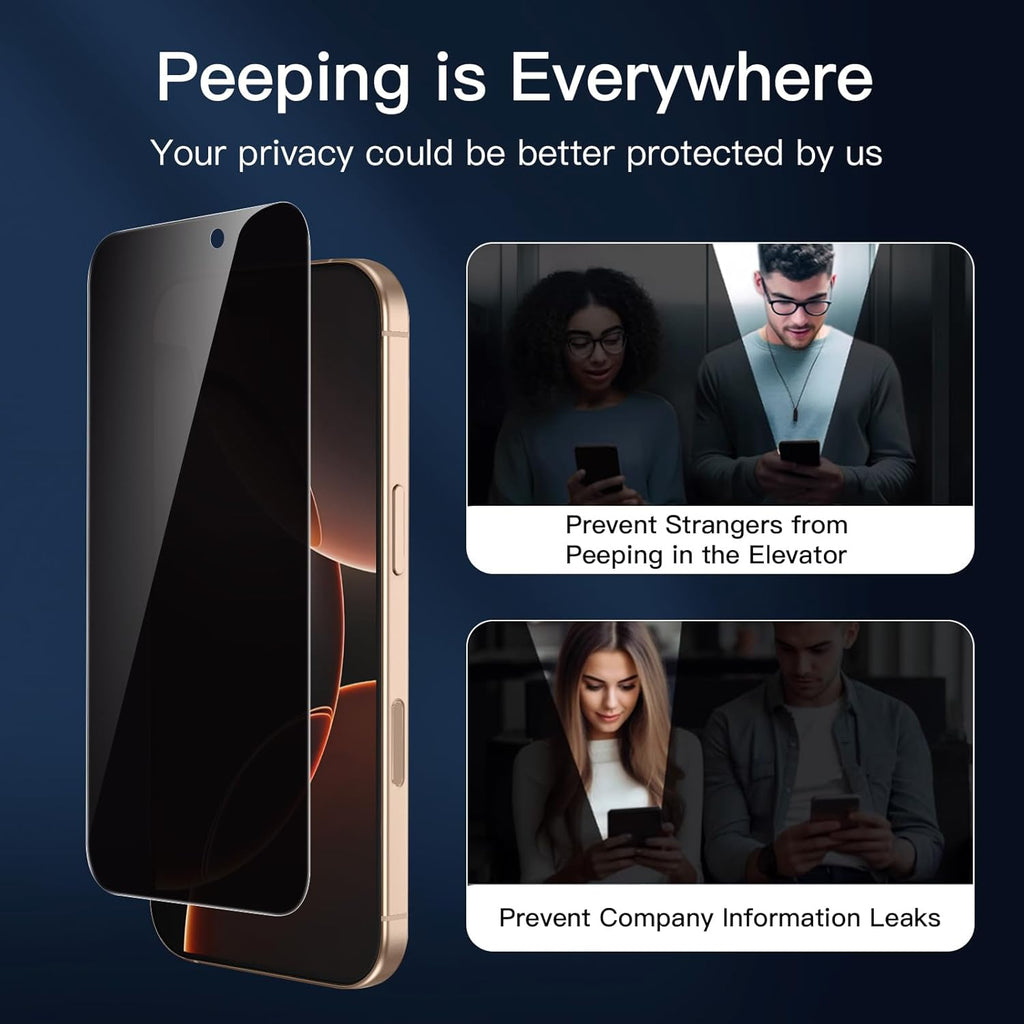 NEW'C 3 Pack Privacy for iPhone 16 Pro Max Screen Protector (6.9 inches), Anti-Spy Tempered Glass Film,Enhanced 28 Degree Privacy Angle - Easy installation tool included