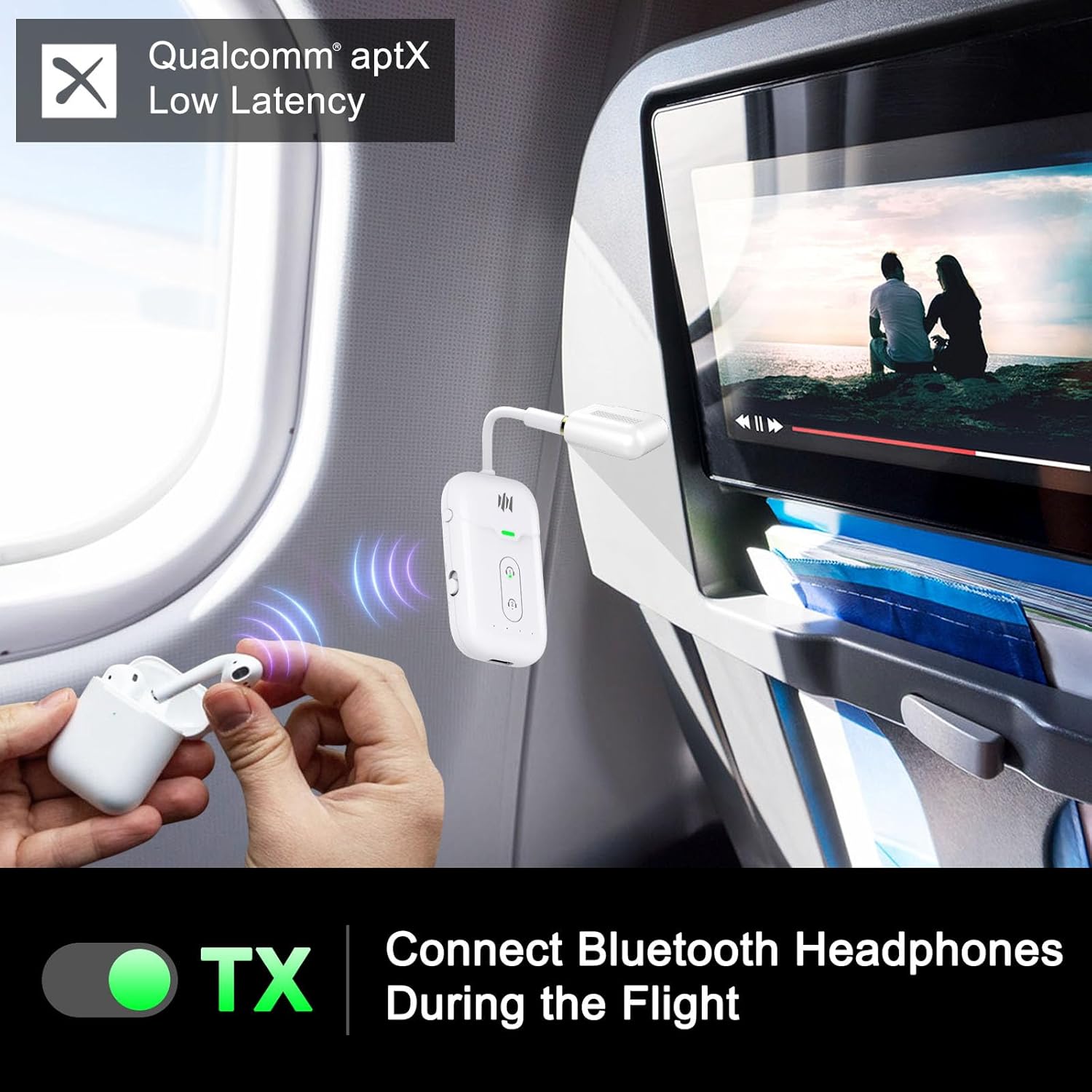 Premium Airplane Bluetooth 5.4 Transmitter Adapter,Supports 2 AirPods/Headphones,Bluetooth Transmitter Receiver with aptX Low Latency,Wireless Adapter for Flight,TV,Gym,Tablets Car Stereo