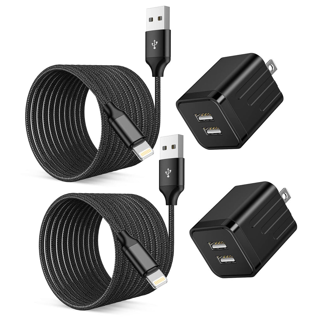 iPhone Fast Charger,2Pack 10FT iPhone Charge 2.1A Dual Port USB Wall Charger Block Plug Adapter with Long Fast Charging Lightning Braided Cable Cord for iPhone 14 13 12 11 Pro Max XS XR 8 7 Plus iPad