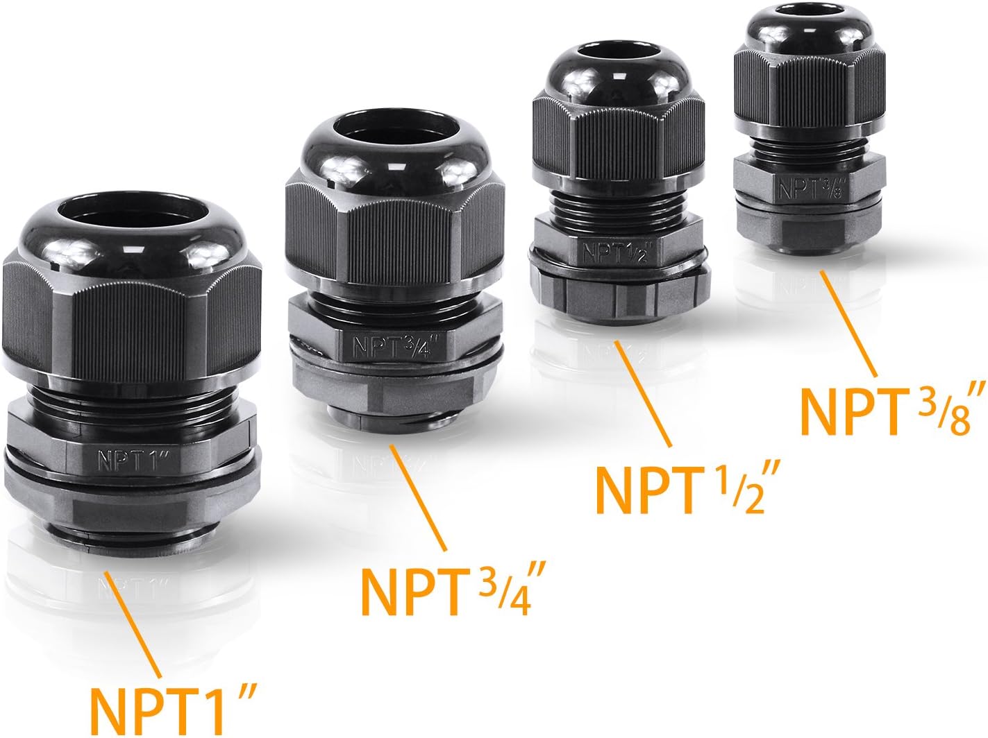 XHF 20 Pcs 1/4 Inch IP68 Strain Relief Nylon Cord Grip NPT Cable Glands Adjustable UL Listed and RoHS Compliant (Black)