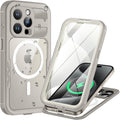 Lanhiem Magnetic for iPhone 15 Pro Max Case, IP68 Waterproof Dustproof Case, [Compatible with Magsafe] [Built-in Screen Protector] Full Body Heavy Duty Rugged Phone Cover 6.7 inch, Natural