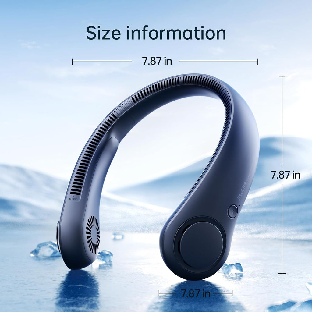 JISULIFE Portable Neck Fan, Hands Free Bladeless Fan, 5 Speeds, 4000 mAh Battery Operated Wearable Personal Fan, Twistable, Rechargeable, Gift for Women Men-Blue