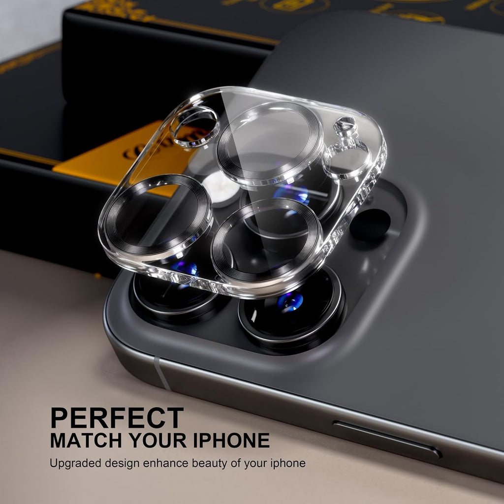 beuxece for 6 Pack iPhone 15 Pro/iPhone 15 Pro Max Camera Lens Protector [Drop Protection] [Case Friendly] [Easy Installation] 9H Tempered Glass Camera Screen Protector Cover, CD Black