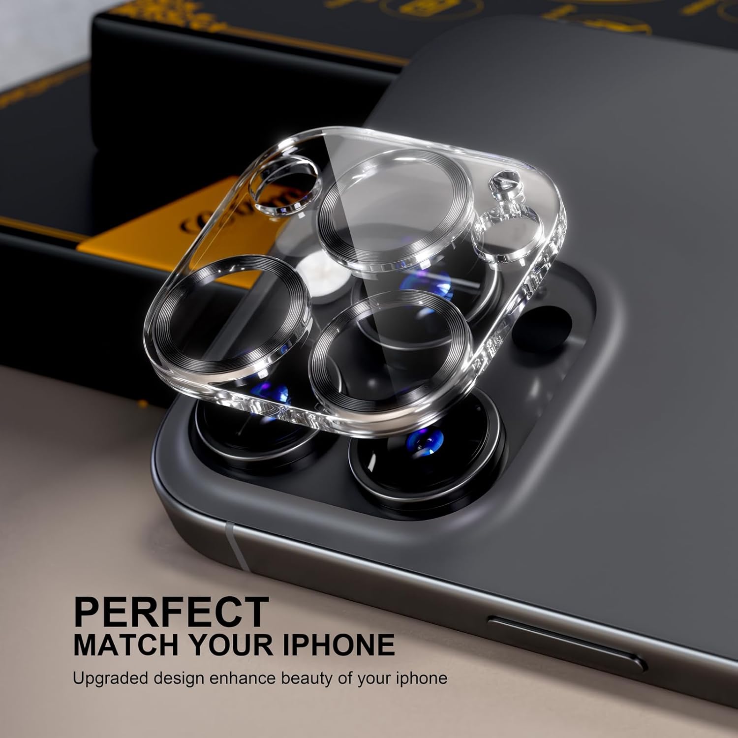 beuxece for 6 Pack iPhone 16 Pro/iPhone 16 Pro Max Camera Lens Protector [Drop Protection] [Case Friendly] [Easy Installation] 9H Tempered Glass Camera Screen Protector Cover, CD Black