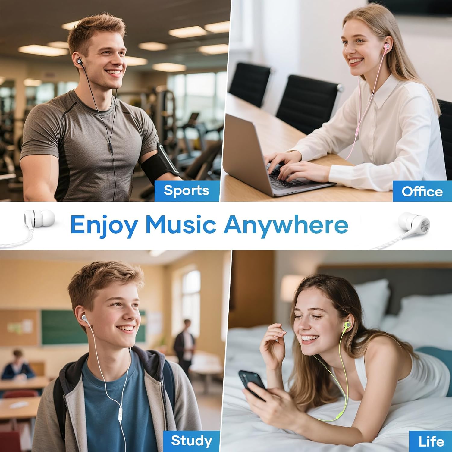 USB C Earbuds with Microphone 5 Pack, in-Ear Wired Headphones with Noise Isolating, Type C Earphone Heavy Bass Stereo Headsets Compatible with iPad, Android Smartphones, for Most USB-C Devices