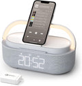Bluetooth Speaker with Wireless Charger, FM Radio, Dimmable Bedside LED Night Light, Stereo Sound Dual Wireless Speakers, 2500mAh Portable Speaker for Home Decoration, Bedroom, Office, Gift