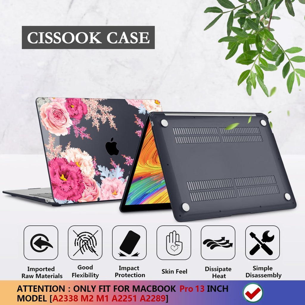 CISSOOK Floral Case Cover for MacBook Pro 13 Inch 2025-2020 Release A2338 A2289 A2251, Plastic Hard Shell Case with Keyboard Cover for MacBook Pro 13 M1 M2, Gorgeous Flowers