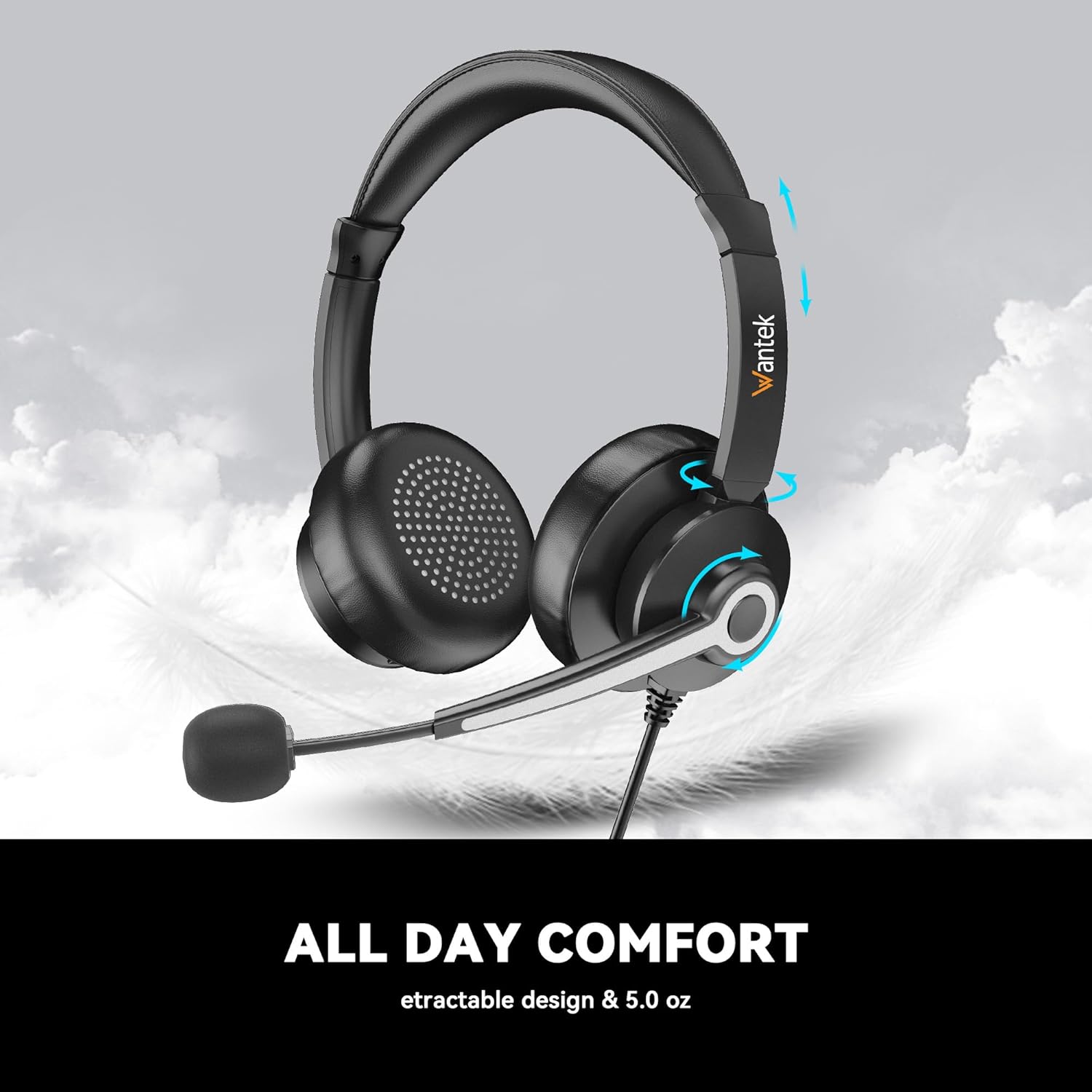 Wantek USB & 3.5mm Headset with Mic for PC/Laptop,Wired Headset with Noise-Cancelling Microphone & Audio Controls Perfect for Home Office Online Class Skype Zoom Call Center Webinar,All Day Comfort