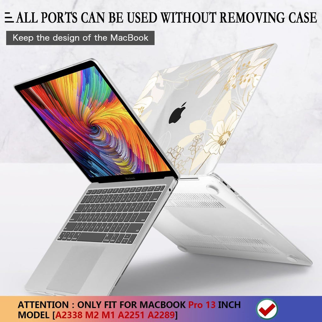 CISSOOK Compatible with M2 MacBook Pro 13 Inch Case 2025-2020 Release M1 M2 A2338 A2289 A2251, Plastic Hard Shell Case & Keyboard Cover for MacBook Pro 13 with Touch Bar, Golden Flowers