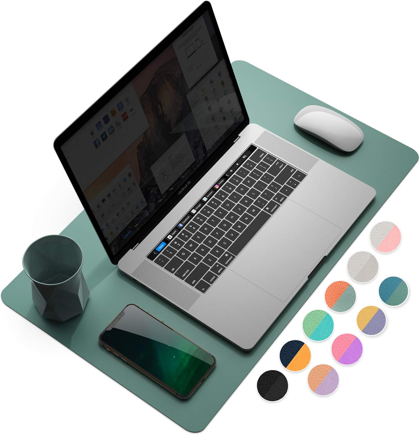YSAGi Desk Mat, Mouse Pad,Waterproof Desk Pad,Large Mouse pad for Desk, Leather Desk Pad Large for Keyboard and Mouse,Dual-Sided Mouse Mat for Office (23.6" x 13.7", Pistachio Green + Green Blue)