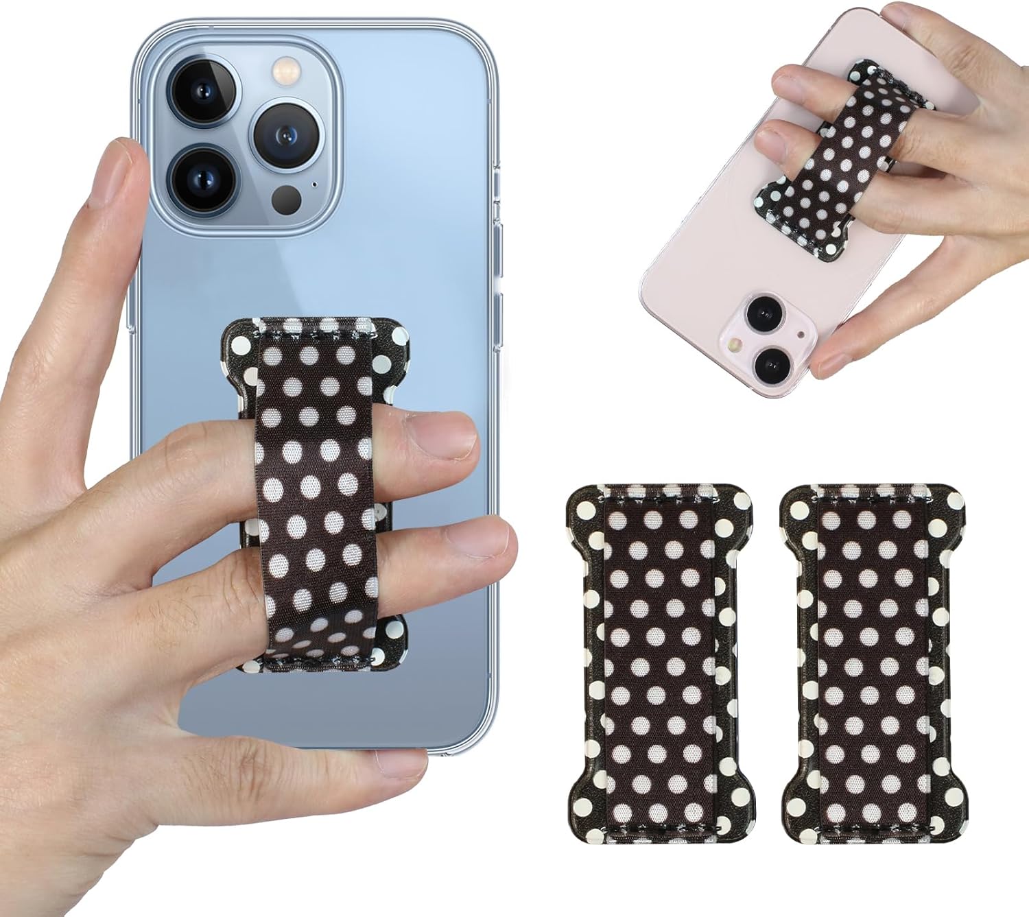 Finger Strap Phone Holder,Cell Phone Finger Grip Strap Holder for Hand, Ultra Thin Anti-Slip Universal Cell Phone Grips Band Holder for Back of Phone - 2Pack(Dot Black)