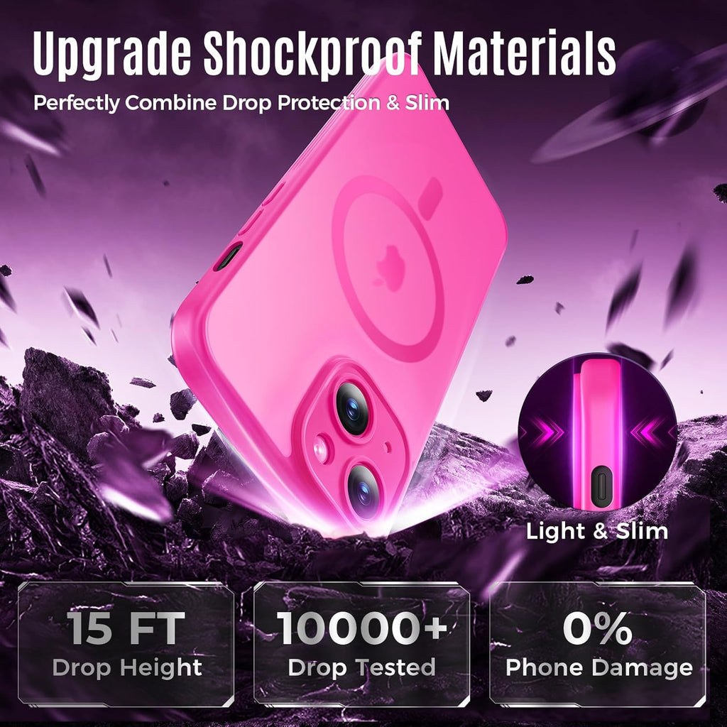 Designed for iPhone 13 Case, Compatible with MagSafe, with Privacy Screen Protectors X2, [Camera Protection] [15FT Military Drop Protection] Shockproof Phone Case, 6.1", Hot Pink