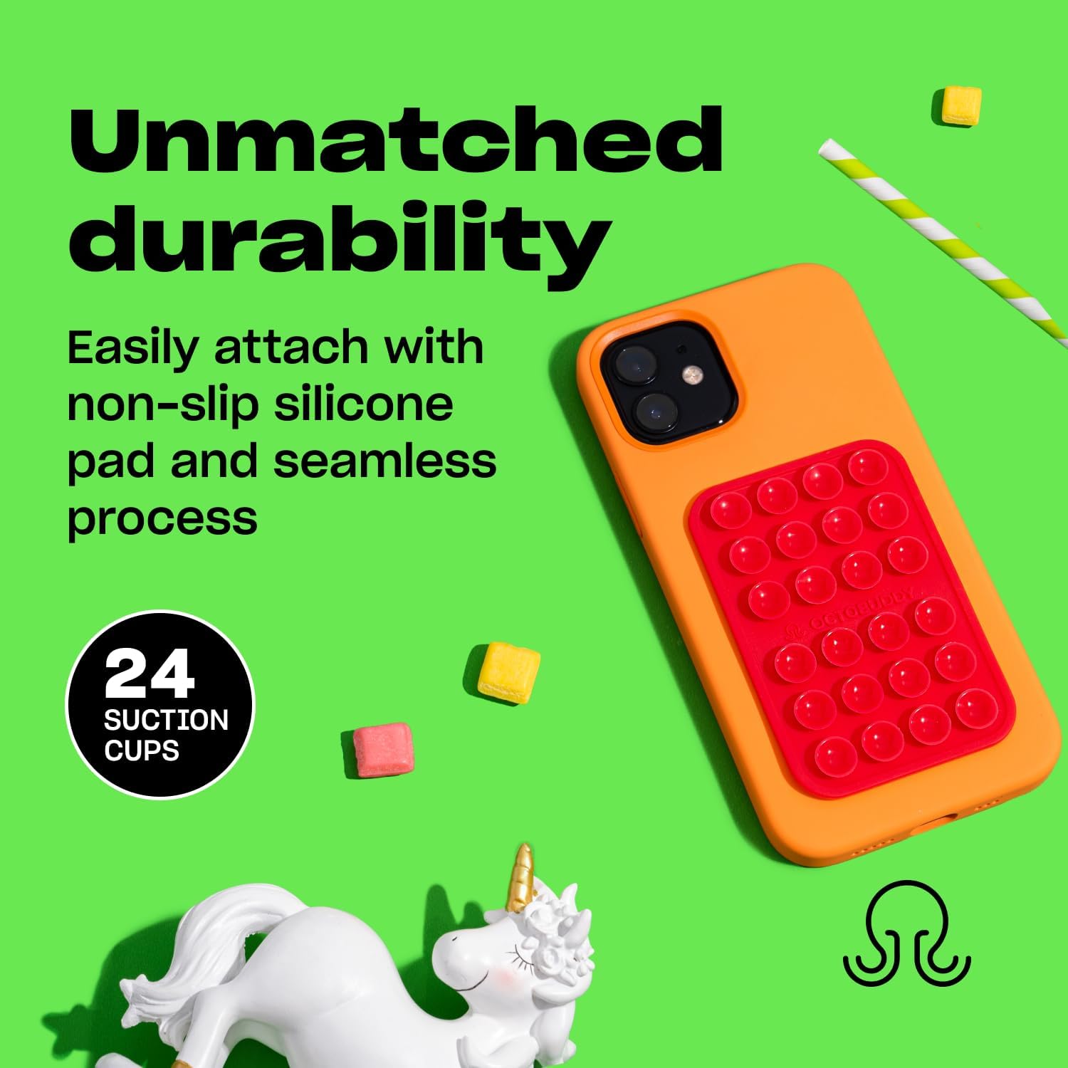 Classic - Silicone Suction Phone Case Adhesive Mount - Hands-Free, Strong Grip Holder for Selfies & Videos - iPhone & Android Compatible - 2.25″ x 3.25″, Marigold