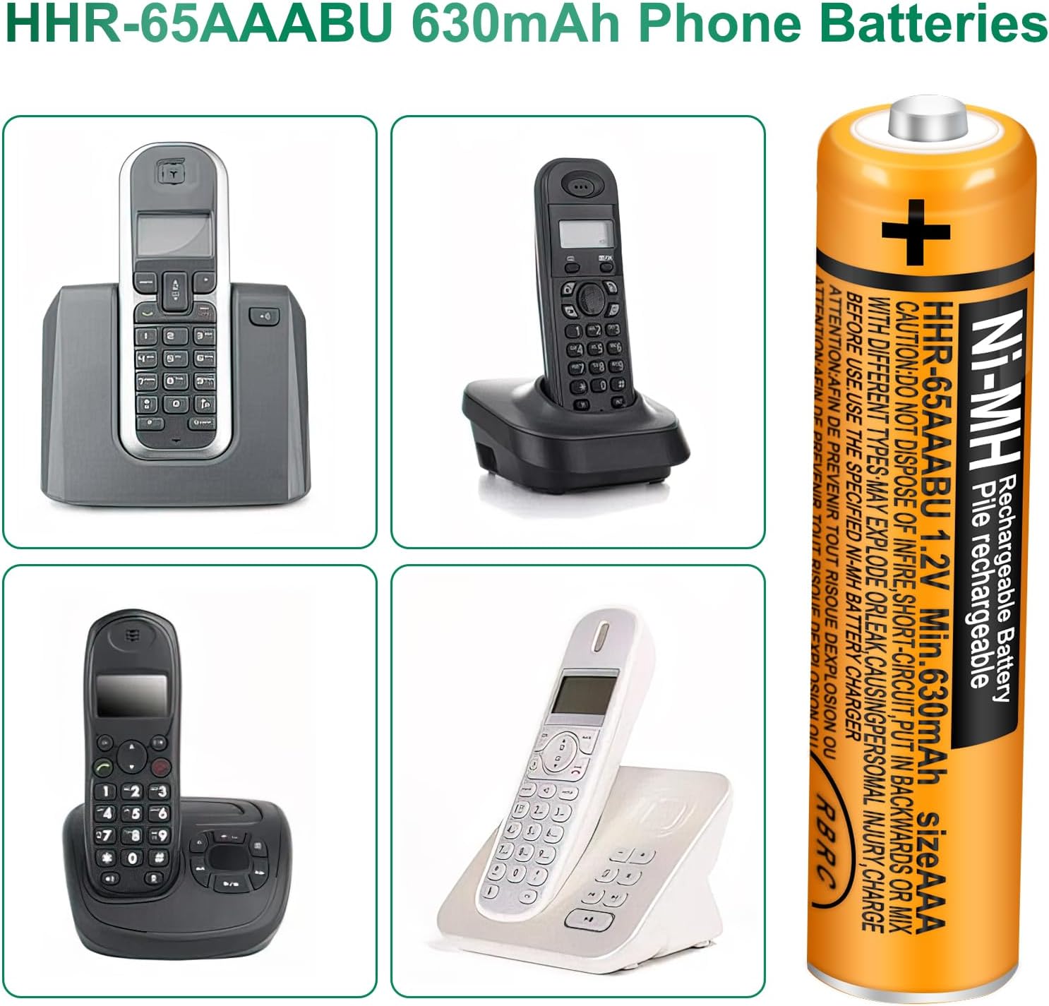 8 Pack HHR-65AAABU NI-MH Rechargeable Batteries 1.2V 630mAh AAA Battery for Panasonic Cordless Telephone Batteries