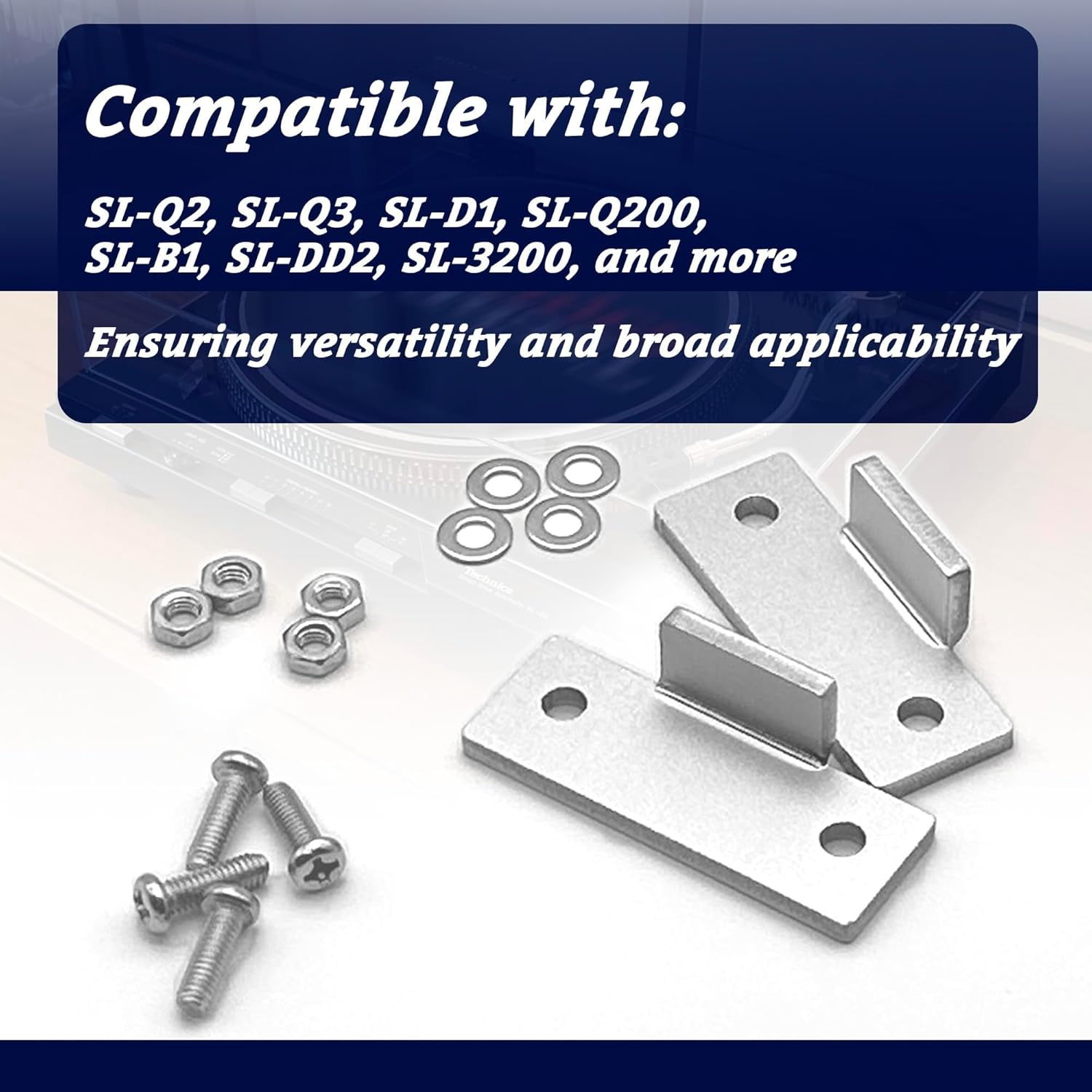 Turntable Dust Cover Hinges - Repair Tabs and Hinge Brackets for Technics SL-D2 3200 B2 Q2 D3 - Includes 2-Brackets, 4-Screws, 4-Washers, and 4-Nuts - Easy Installation for Turntable Dust Cover Repair