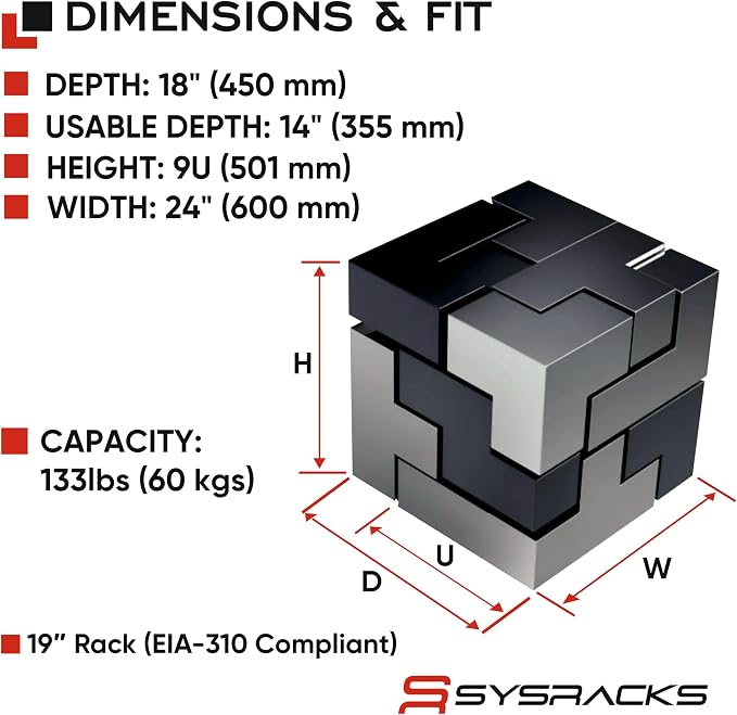 9U Wall Mount Server Rack Cabinet – 19" Network Rack Enclosure, PDU & Shelf - Image 3