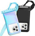 Floatable Waterproof Phone Pouch Case 2 Pax for iPhone 16 Pro Max/15/14/13/12, IP68 Travel Cellphone Dry Bag Beach Cruise Ship Essentials Bags with Crossbody Lanyard,Blue and Black-7″
