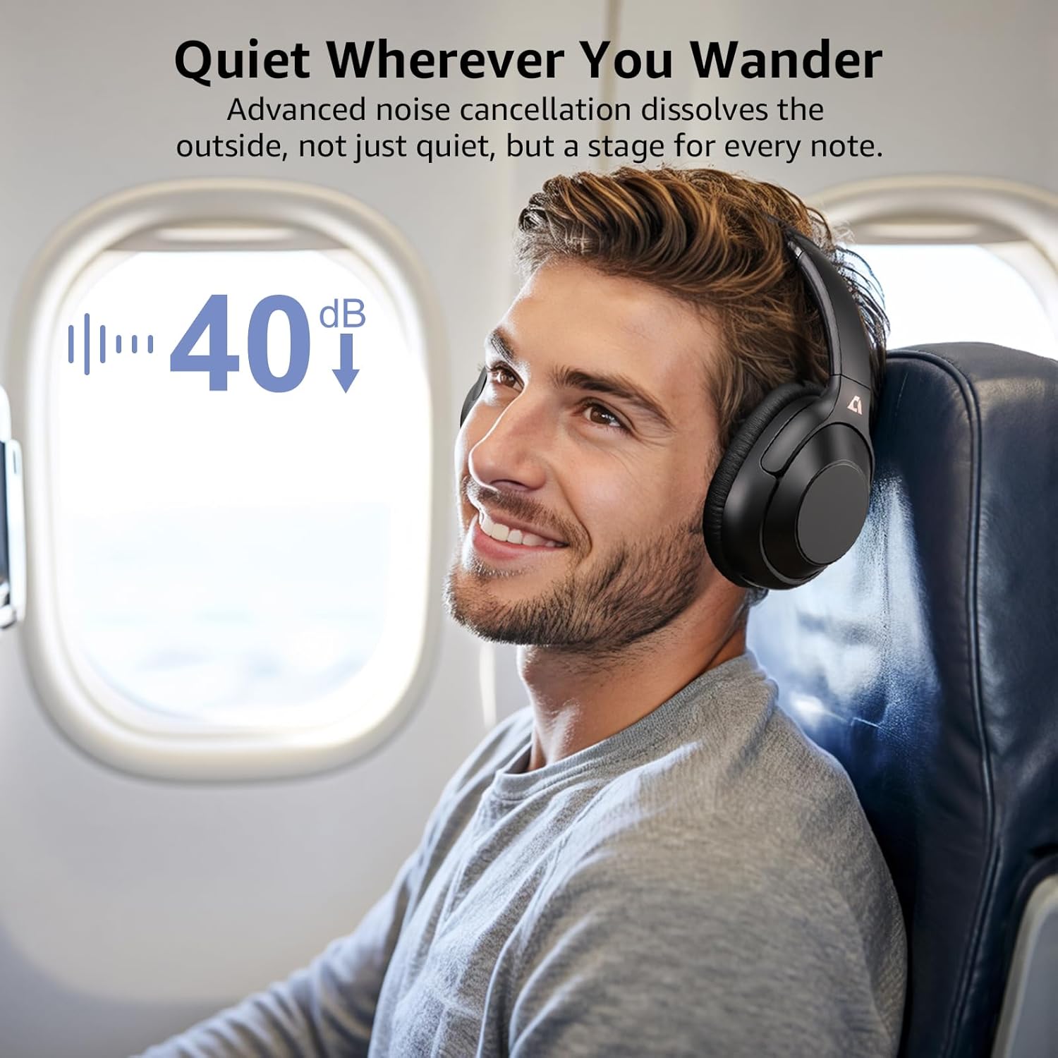 Riibox Y7Pro Hybrid Active Noise Cancelling Headphones, LDAC Hi-Res Audio, 75H Playtime, Deep Bass, Comfort Fit & Foldable Wireless Over-Ear Bluetooth Headphones for Home Office Travel – Black