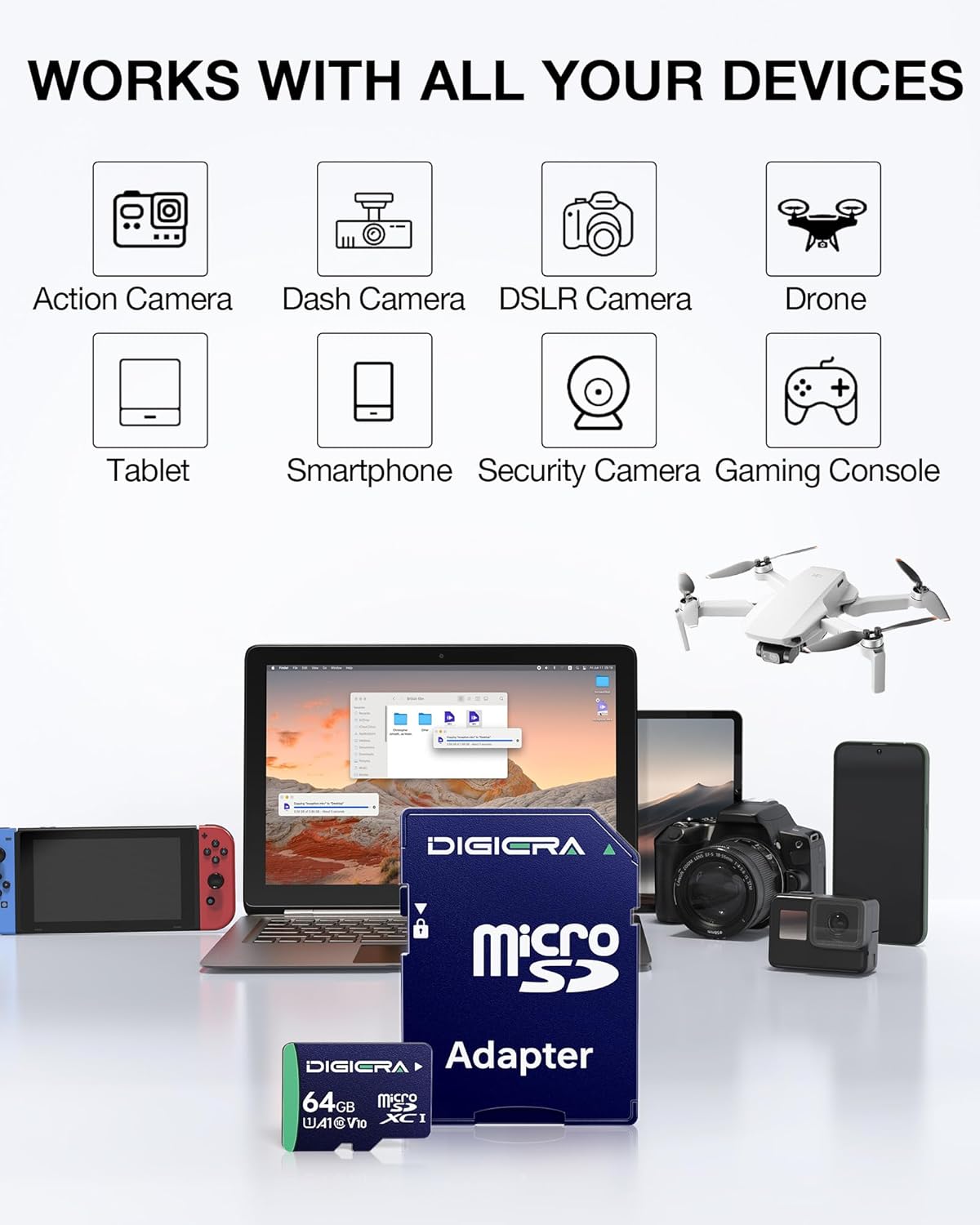 64GB CT100 microSDXC UHS-I Memory Card with Adapter - up to 100MB/s, C10, U1, V10, Full HD, A1, Micro SD Card for Smartphones, Tablets, Cameras, Gaming Consoles, and Drones (2 Pack)