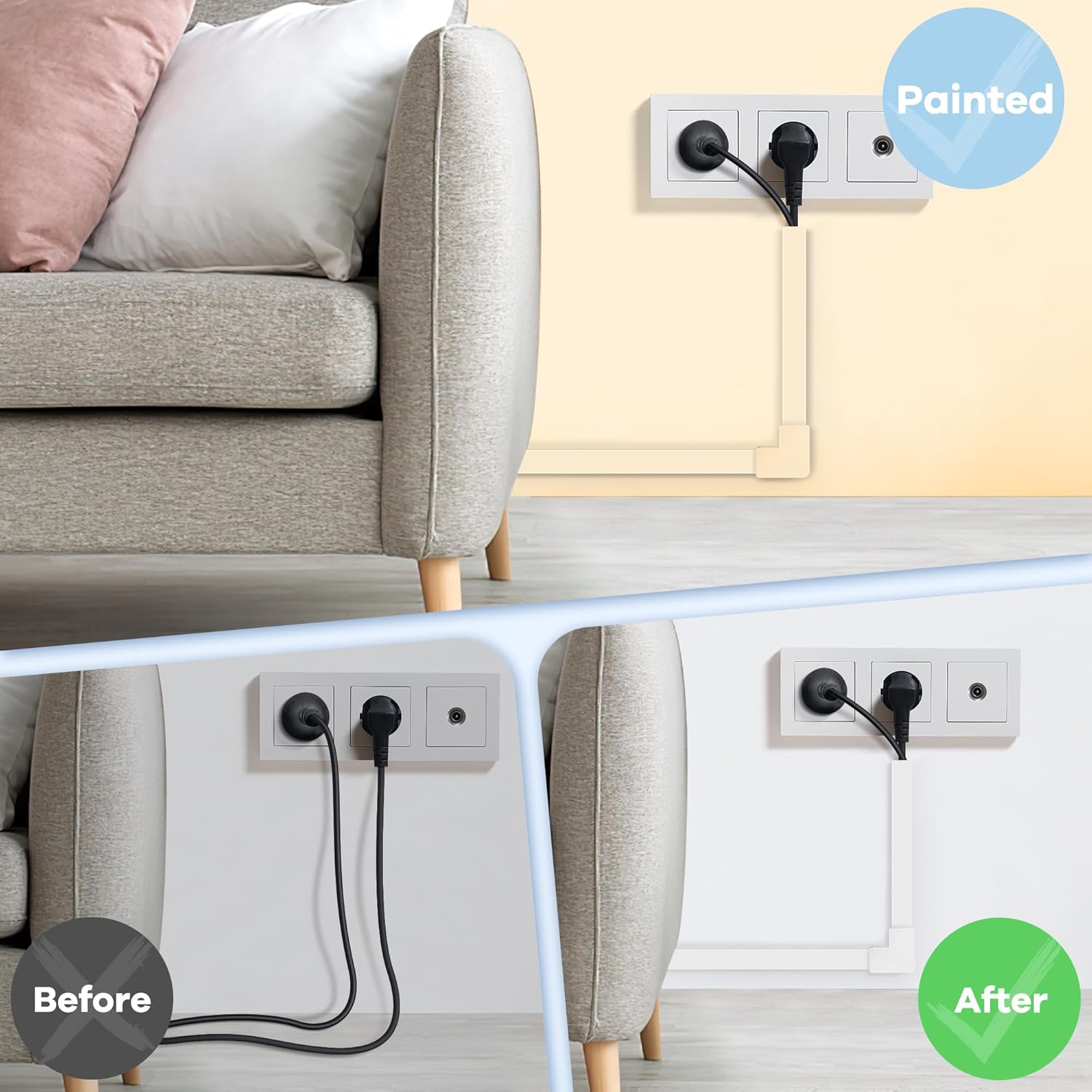 Cord Covers for Wires on Wall Extra-Long, 26.25ft TV Cord Hider Kit, Paintable Cable Management Concealer, White Cord Raceway Channel, 8 x L39in x W0.95in x H0.55in
