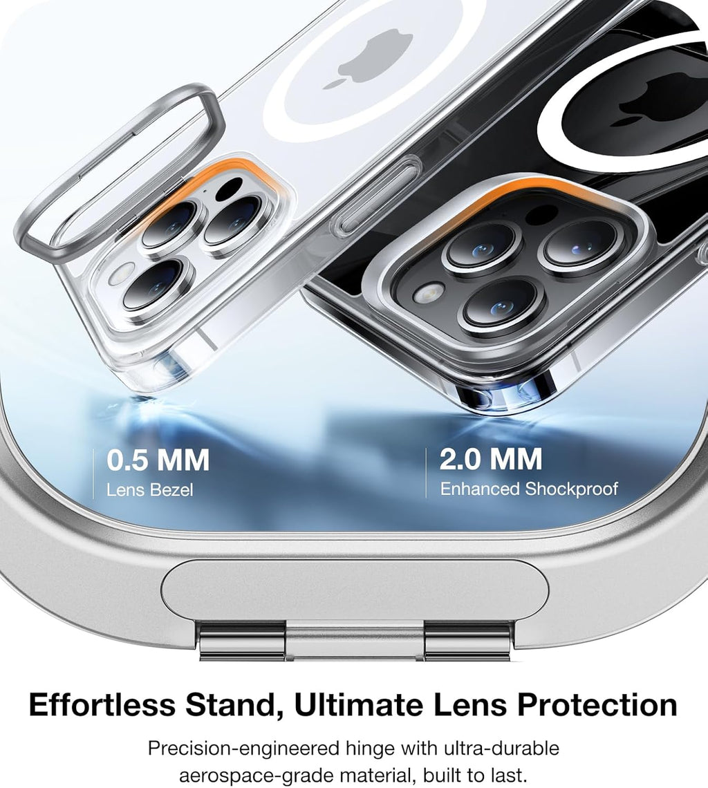 TORRAS Magnetic Kickstand for iPhone 15 Pro Case, [Compatible with MagSafe] [Built-in Camera Stand], Dual Camera Protection Mil-Grade Shockproof Anti-Yellowing Kickstand Case, Crystal Clear, 6.1"