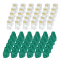 MECCANIXITY 100pcs Cat6 RJ45 Pass Through Connectors, RJ45 Connector 8P8C Gold Plated Plugs with 100pcs Green Strain Relief Boots for Solid or Stranded UTP Ethernet Cable, 1.1mm
