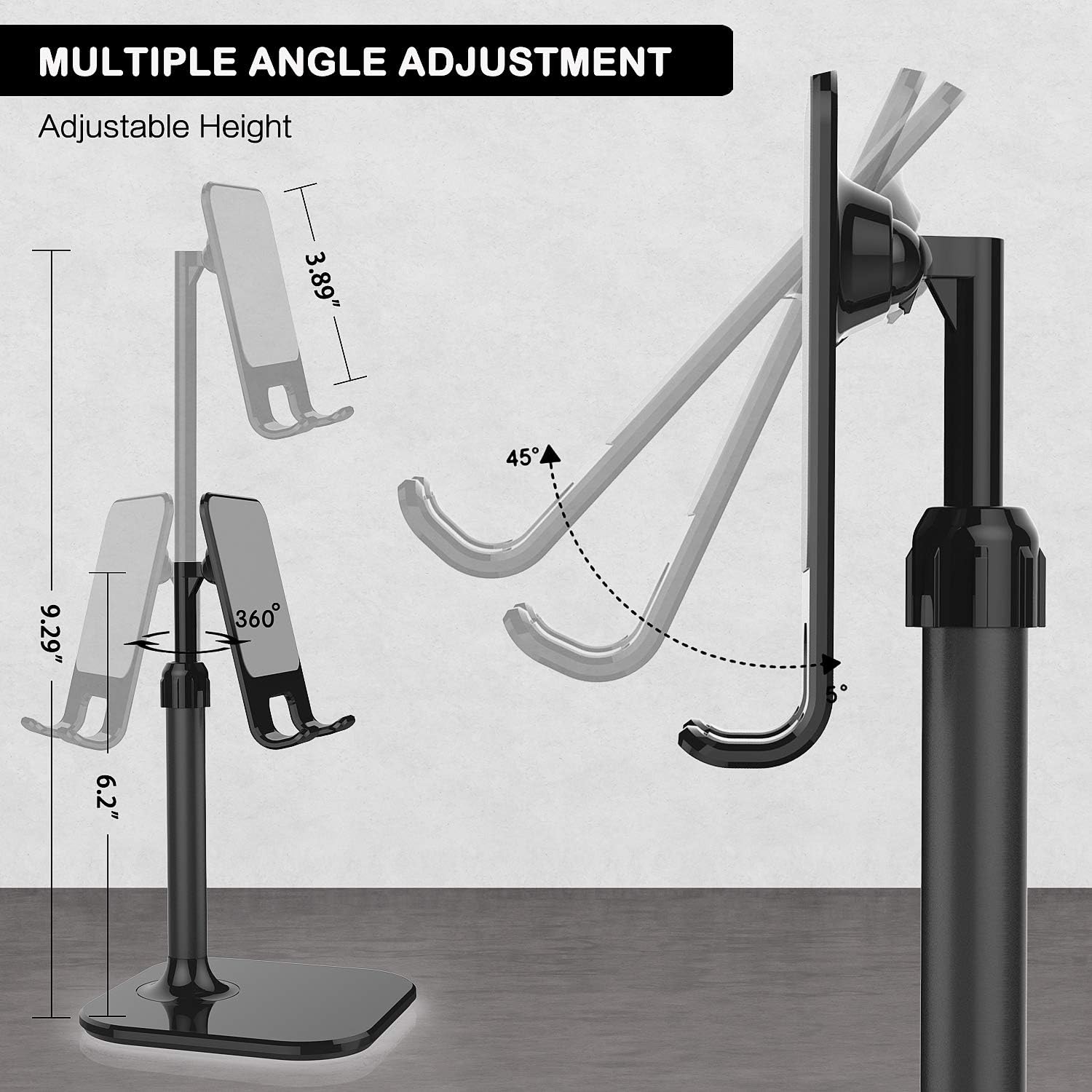 Doboli Cell Phone Stand, Phone Stand for Desk, Phone Holder Stand Compatible with iPhone and All Mobile Phones Tablet, Gifts for Adults Women Men Mom Wife, Black