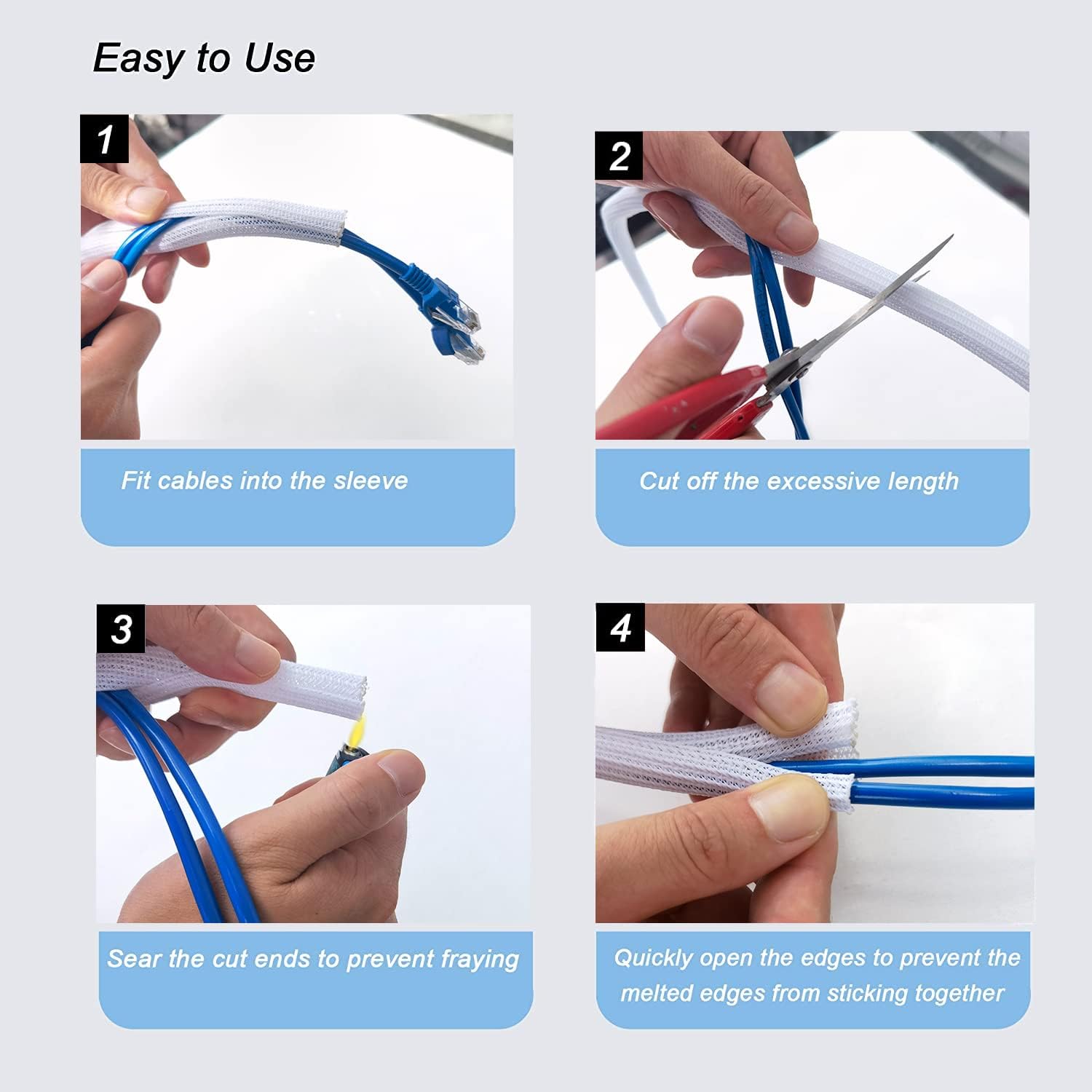 CrocSee 25ft - 1/4 inch Braided Cable Management Sleeve Cord Protector - Self-Wrapping Split Wire Loom for TV/Computer/Home Theater/Engine Bay - White